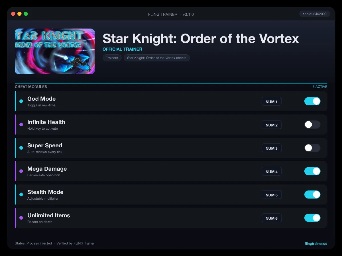 Star Knight: Order of the Vortex Trainer interface