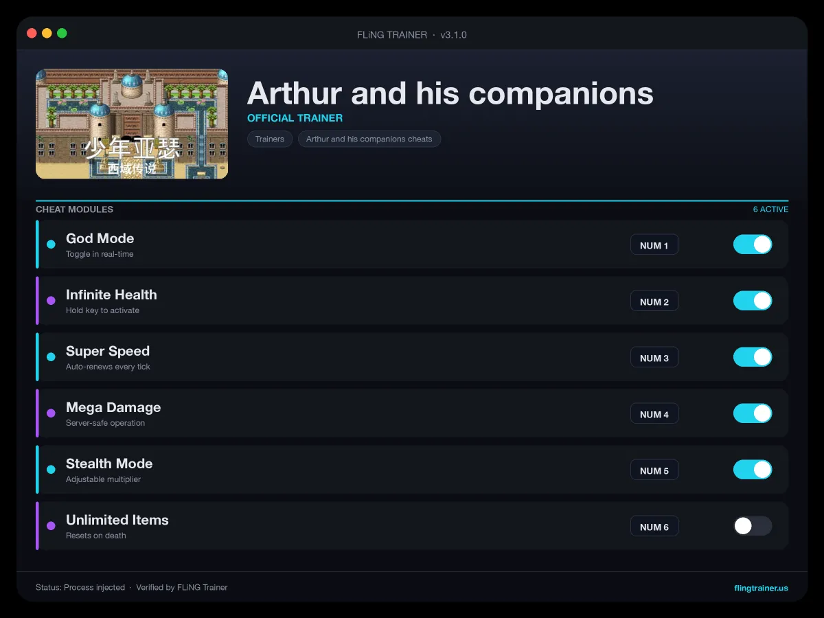 Arthur and his companions Trainer interface