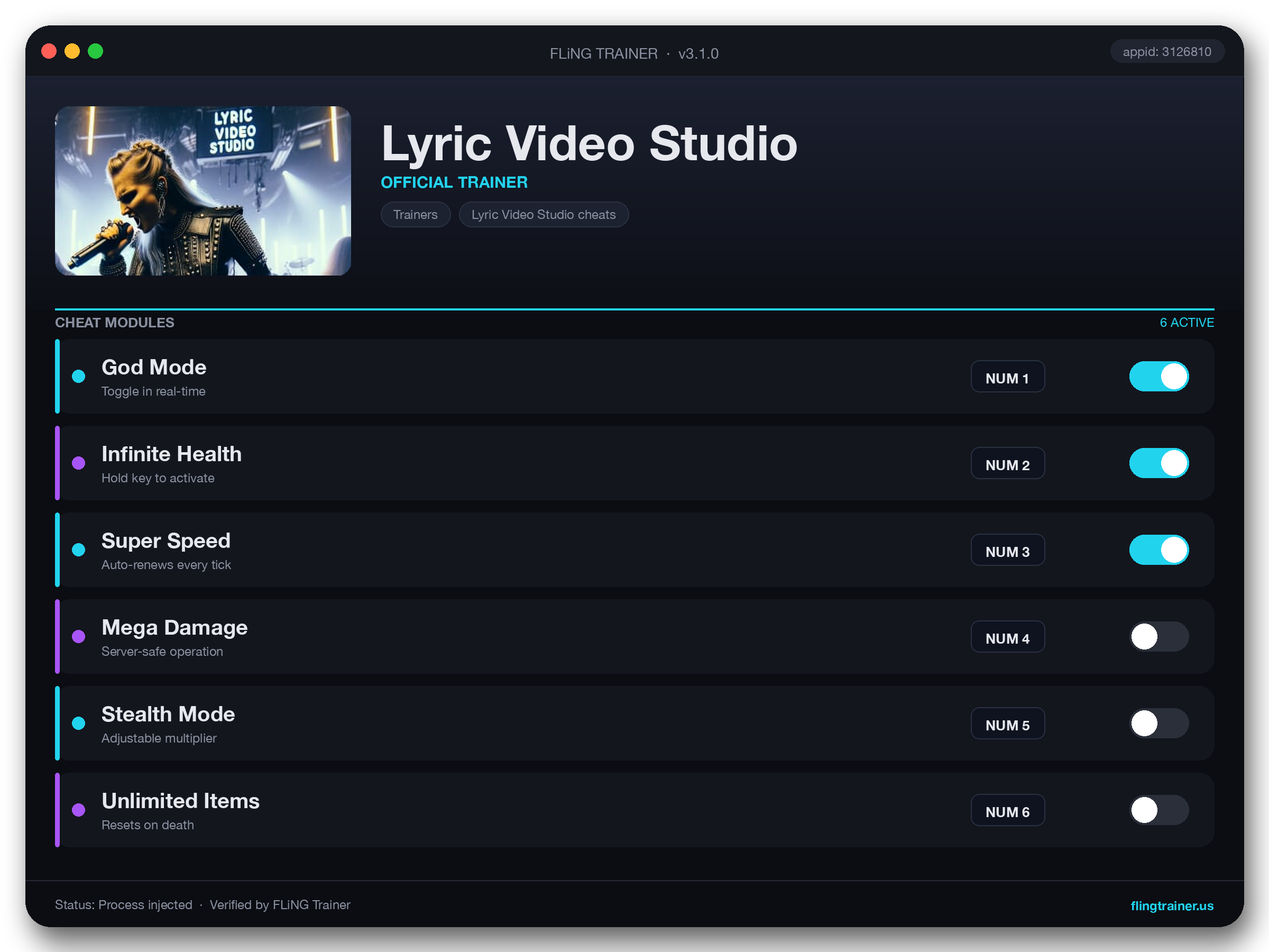 Lyric Video Studio Trainer interface
