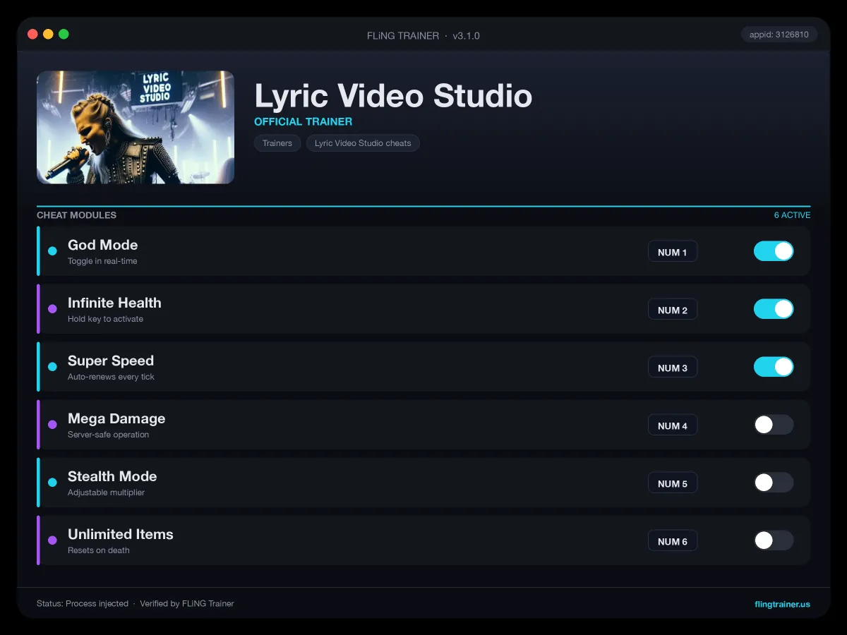 Lyric Video Studio Trainer interface