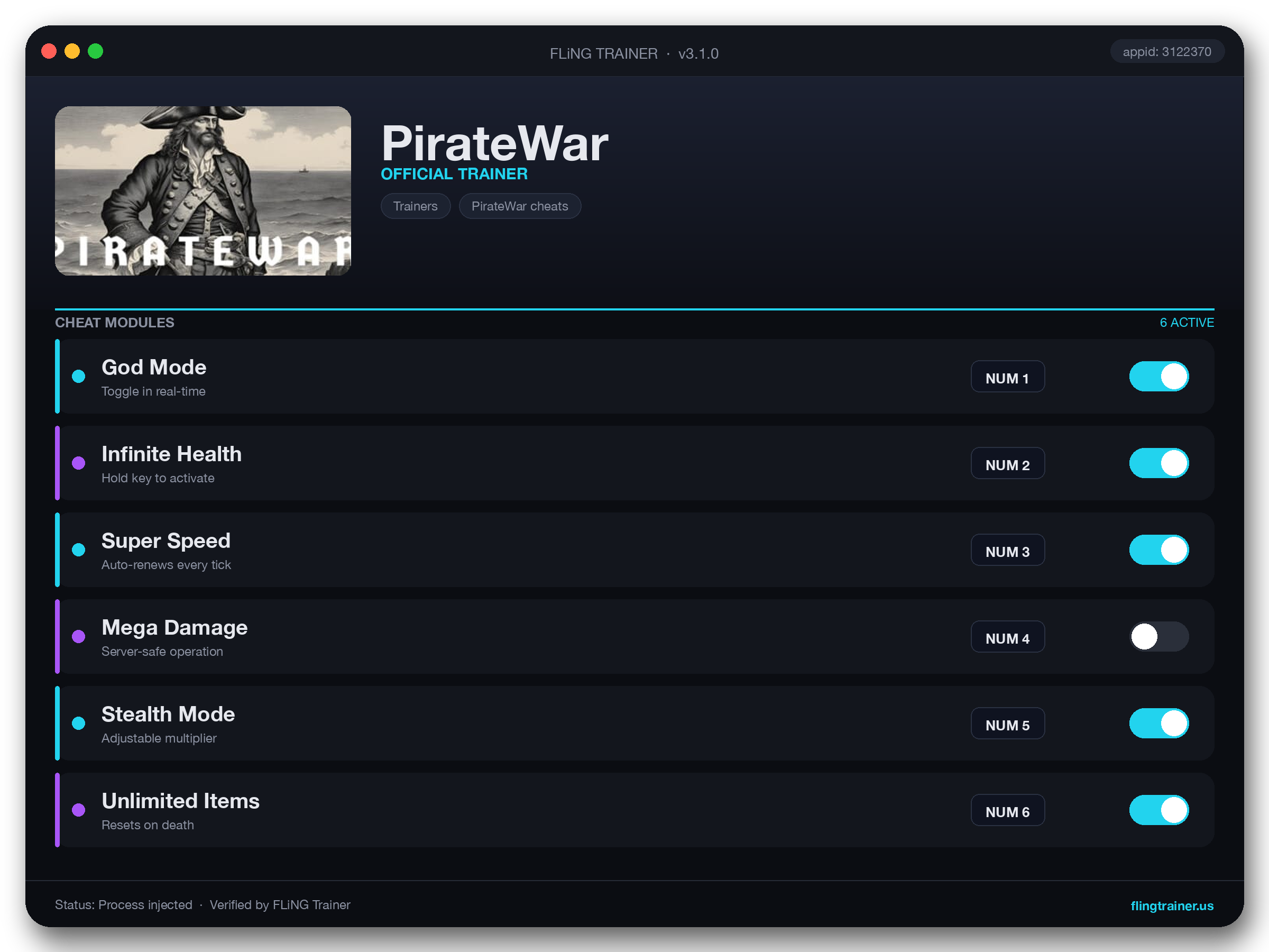 PirateWar Trainer interface