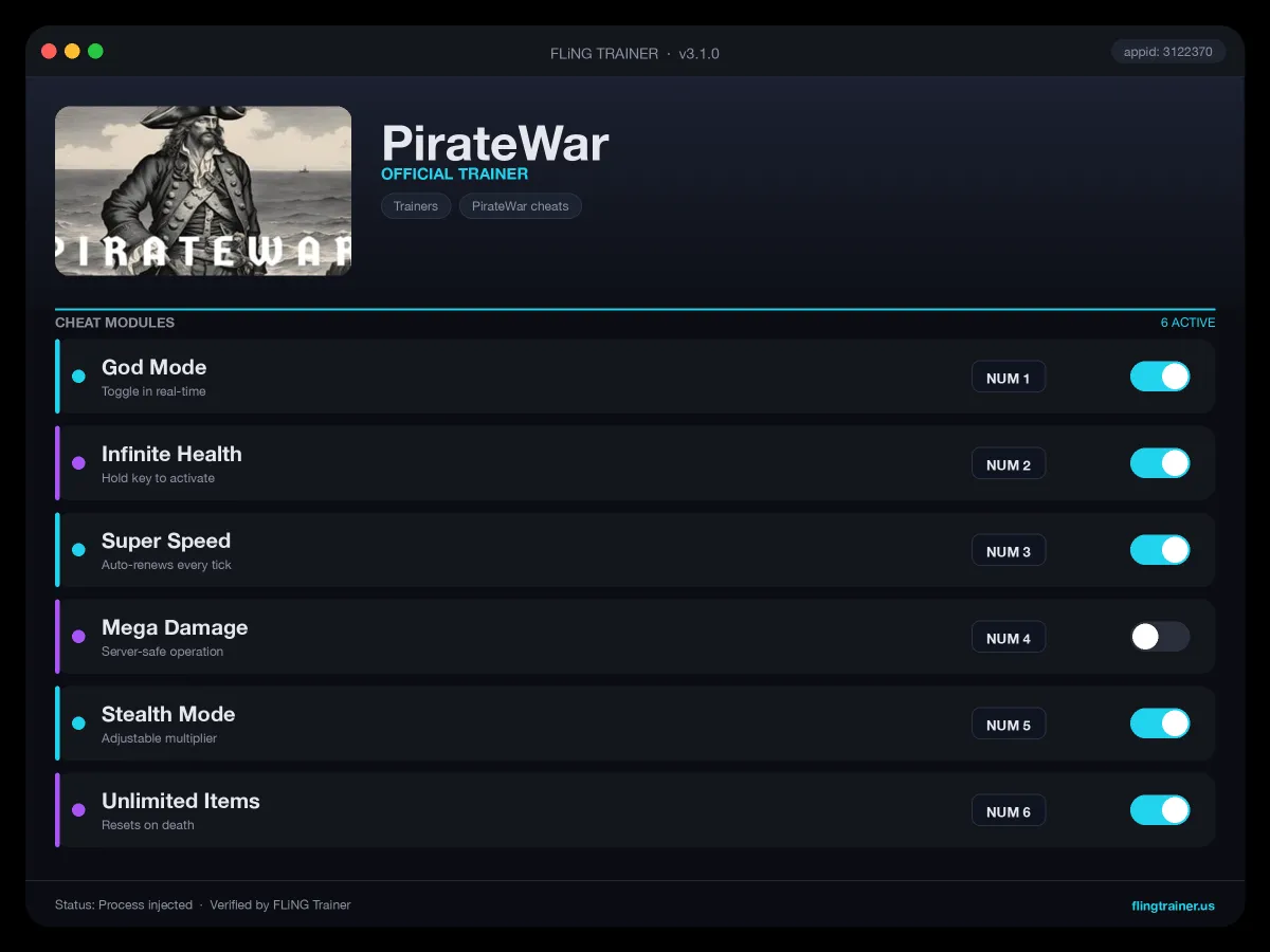 PirateWar Trainer interface