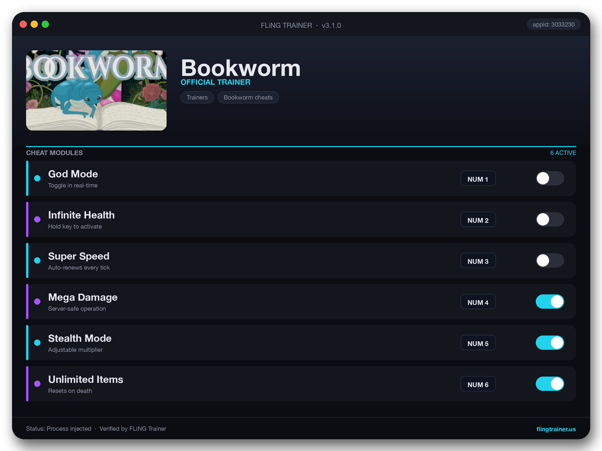 Bookworm Trainer interface