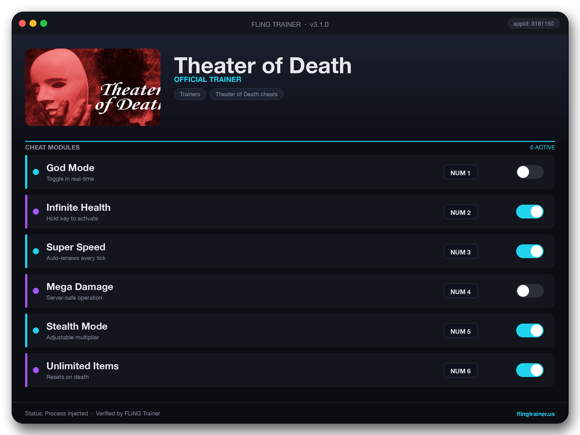 Theater of Death Trainer interface