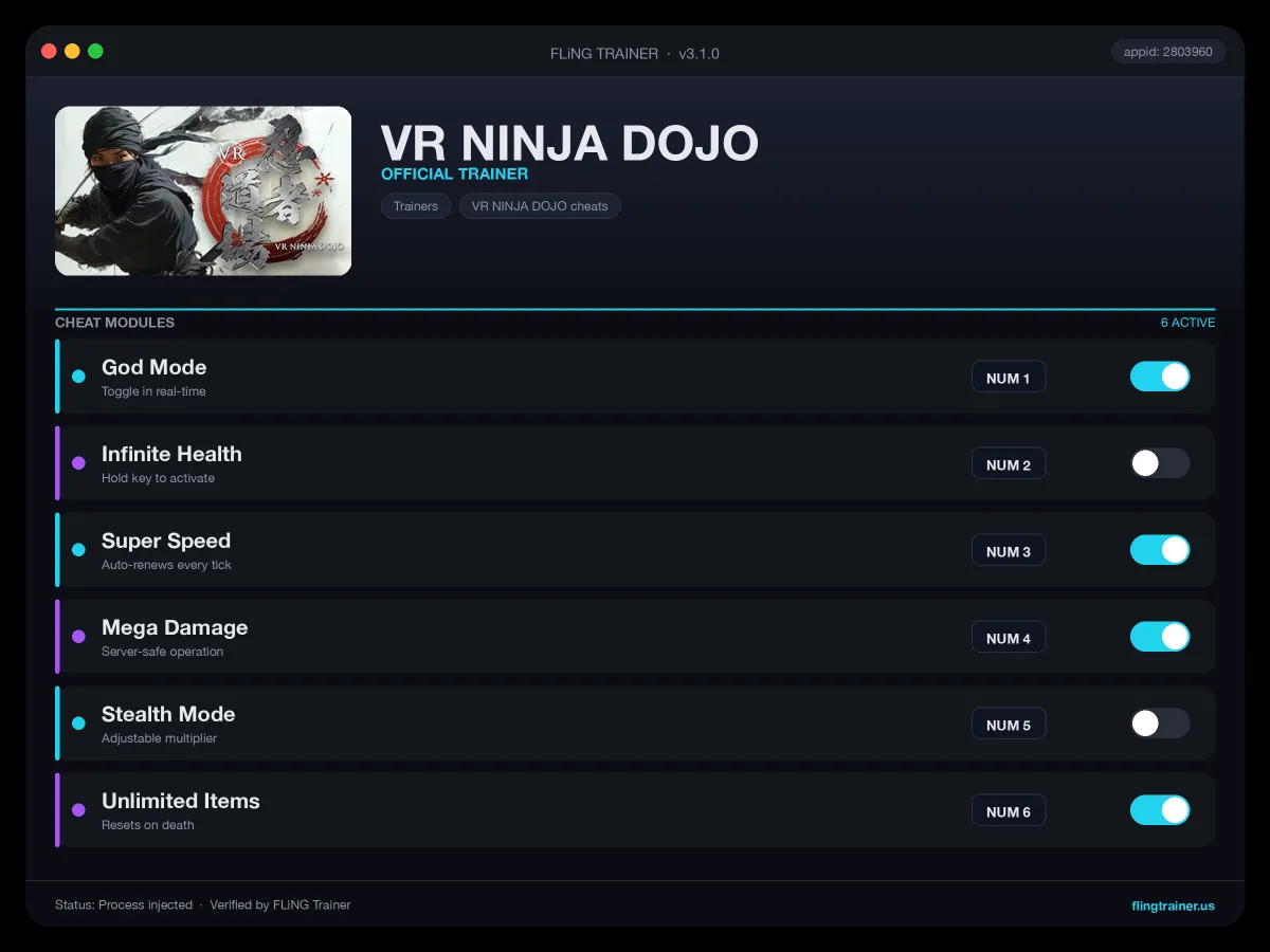 VR NINJA DOJO Trainer interface