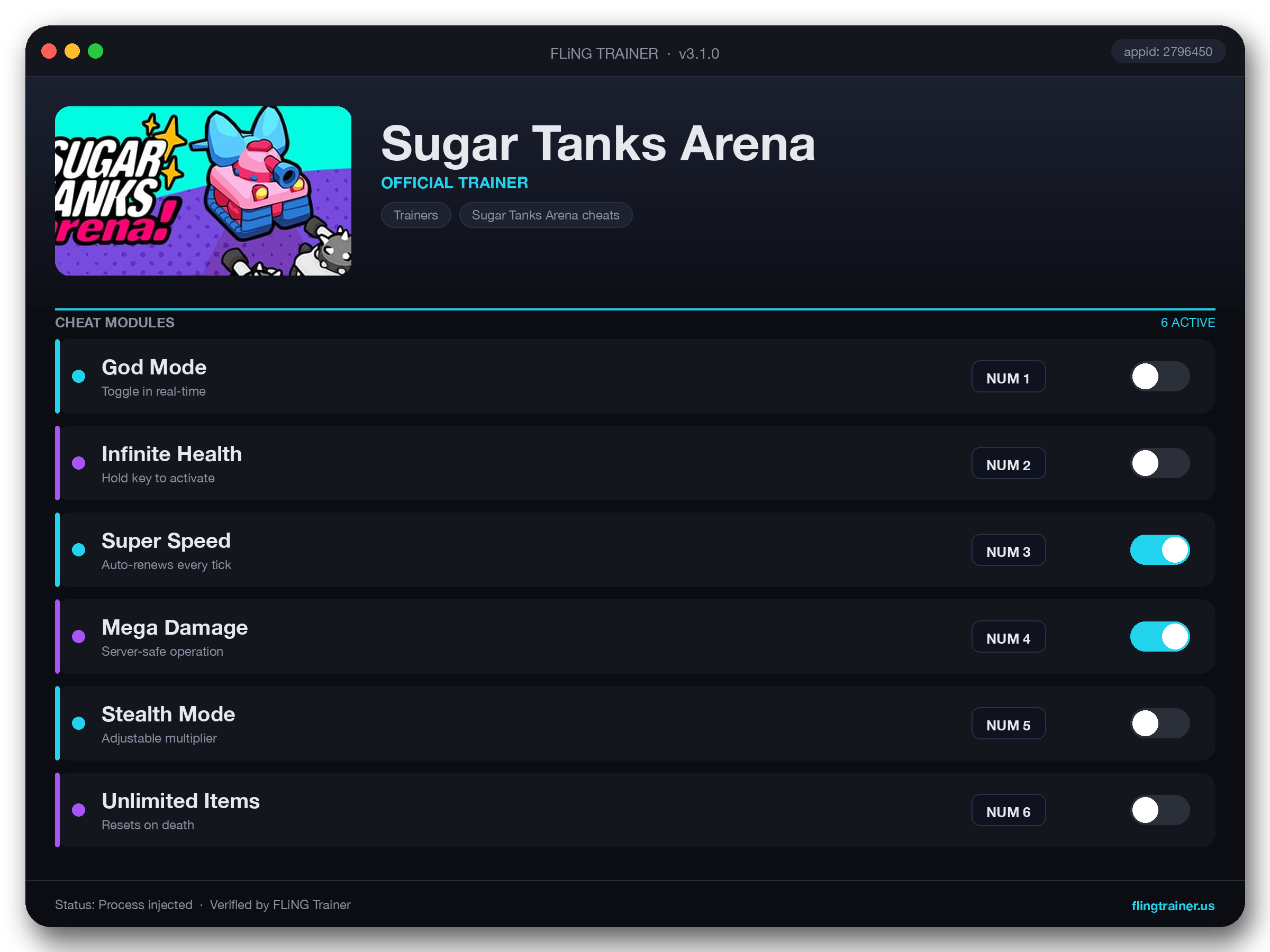 Sugar Tanks Arena Trainer interface
