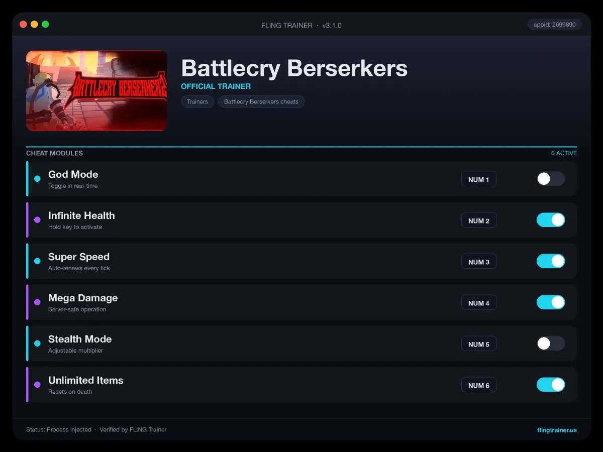 Battlecry Berserkers Trainer interface