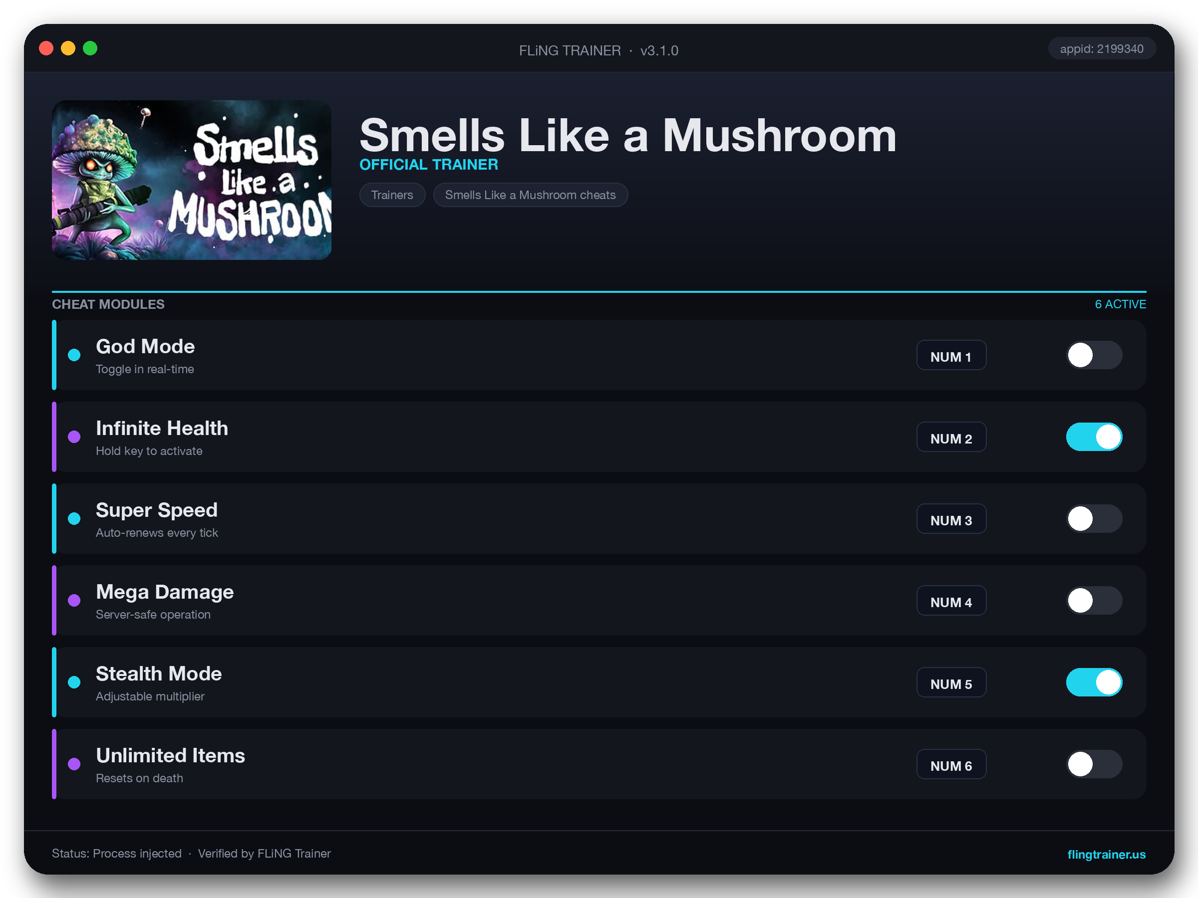 Smells Like a Mushroom Trainer interface