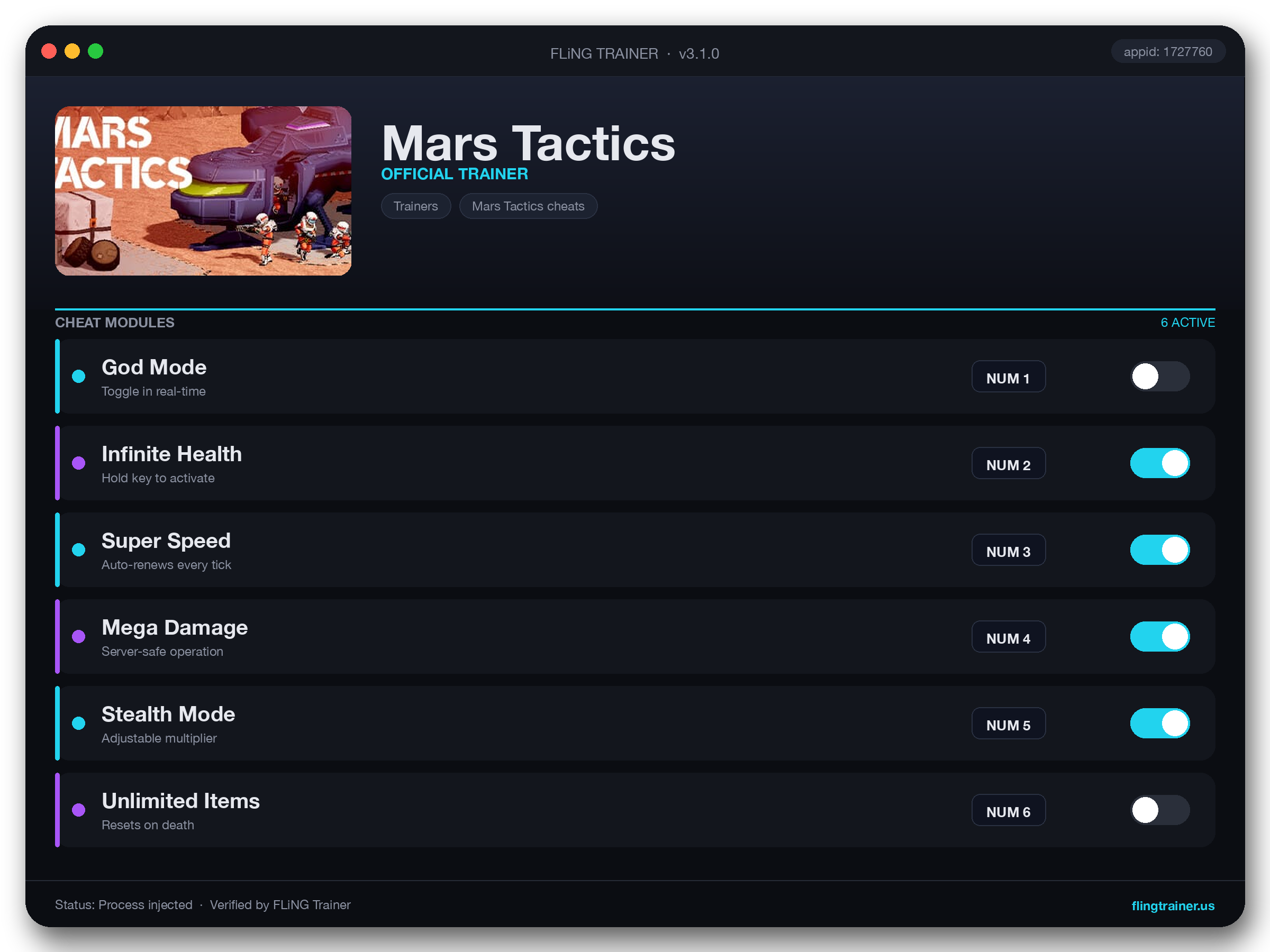 Mars Tactics Trainer interface