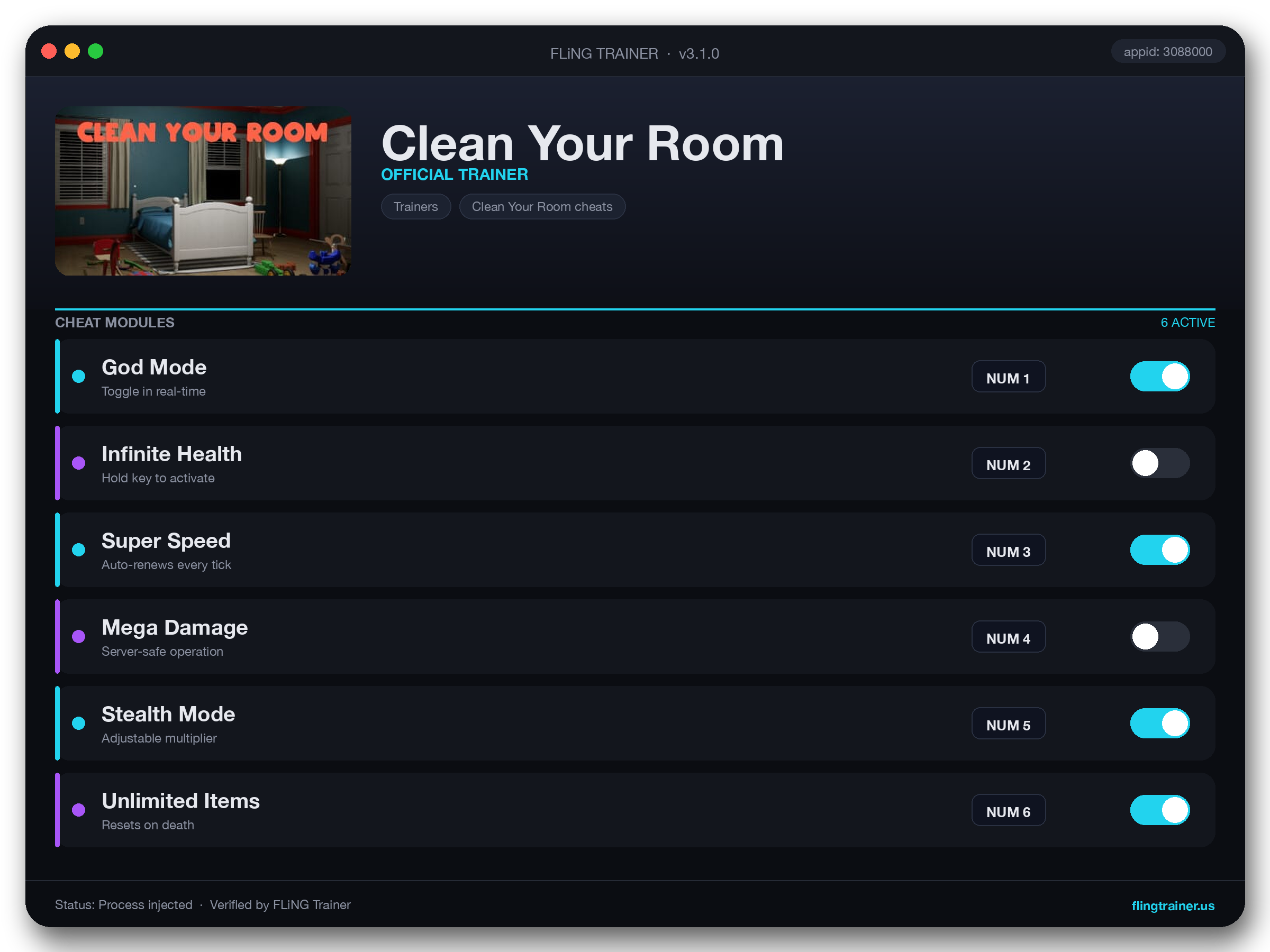 Clean Your Room Trainer interface