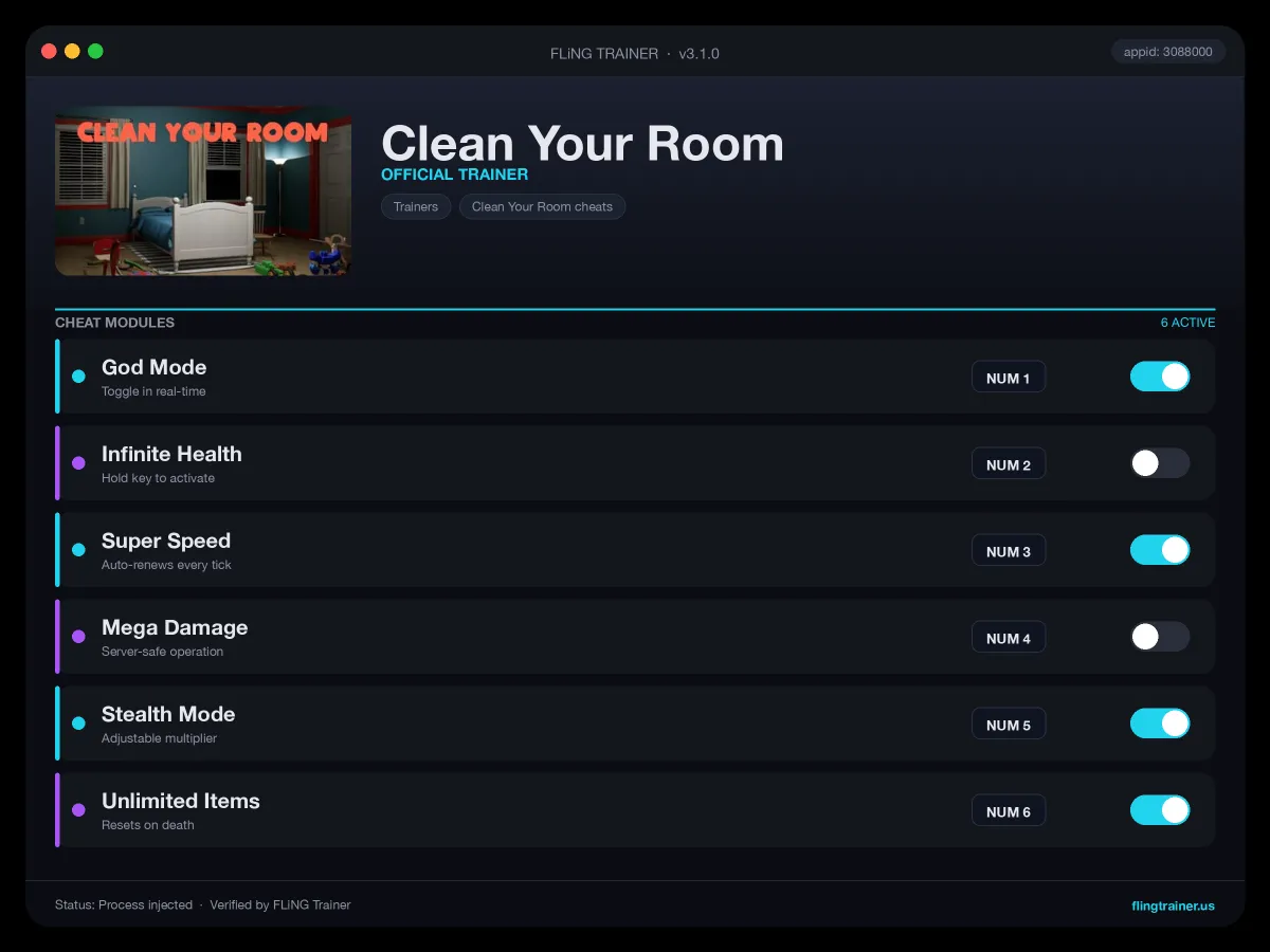 Clean Your Room Trainer interface