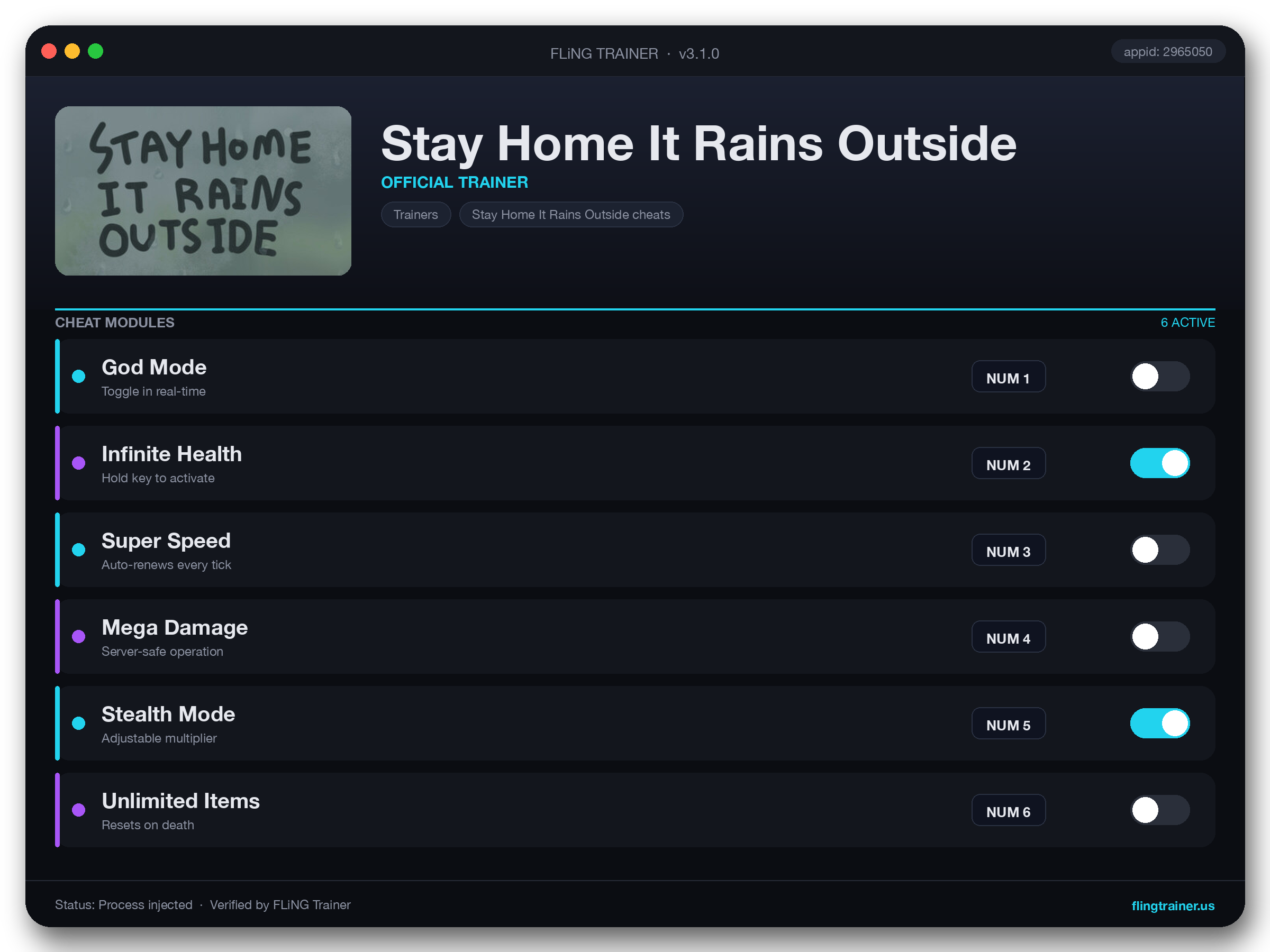 Stay Home It Rains Outside Trainer interface