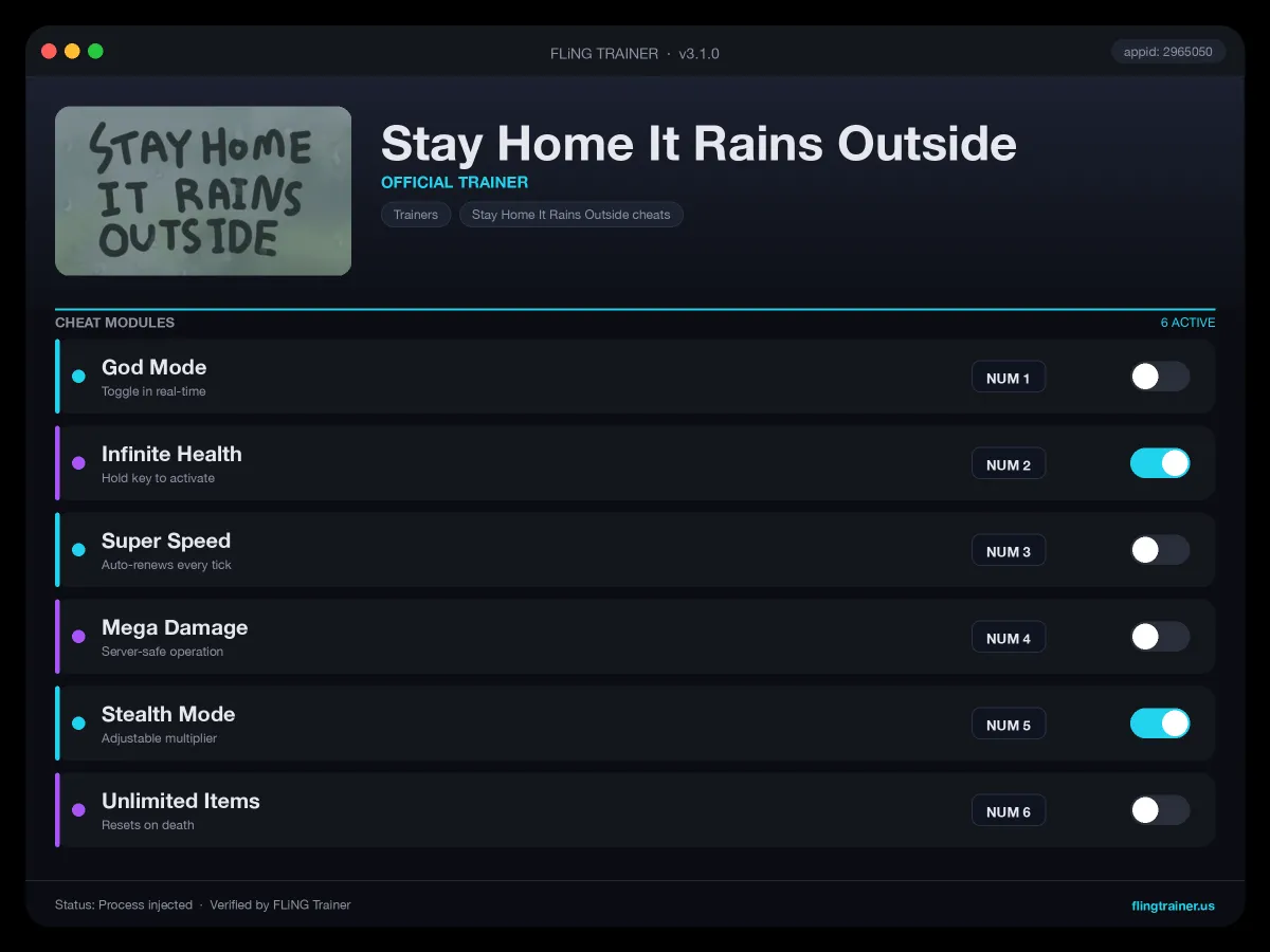Stay Home It Rains Outside Trainer interface