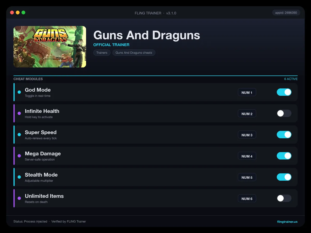 Guns And Draguns Trainer interface