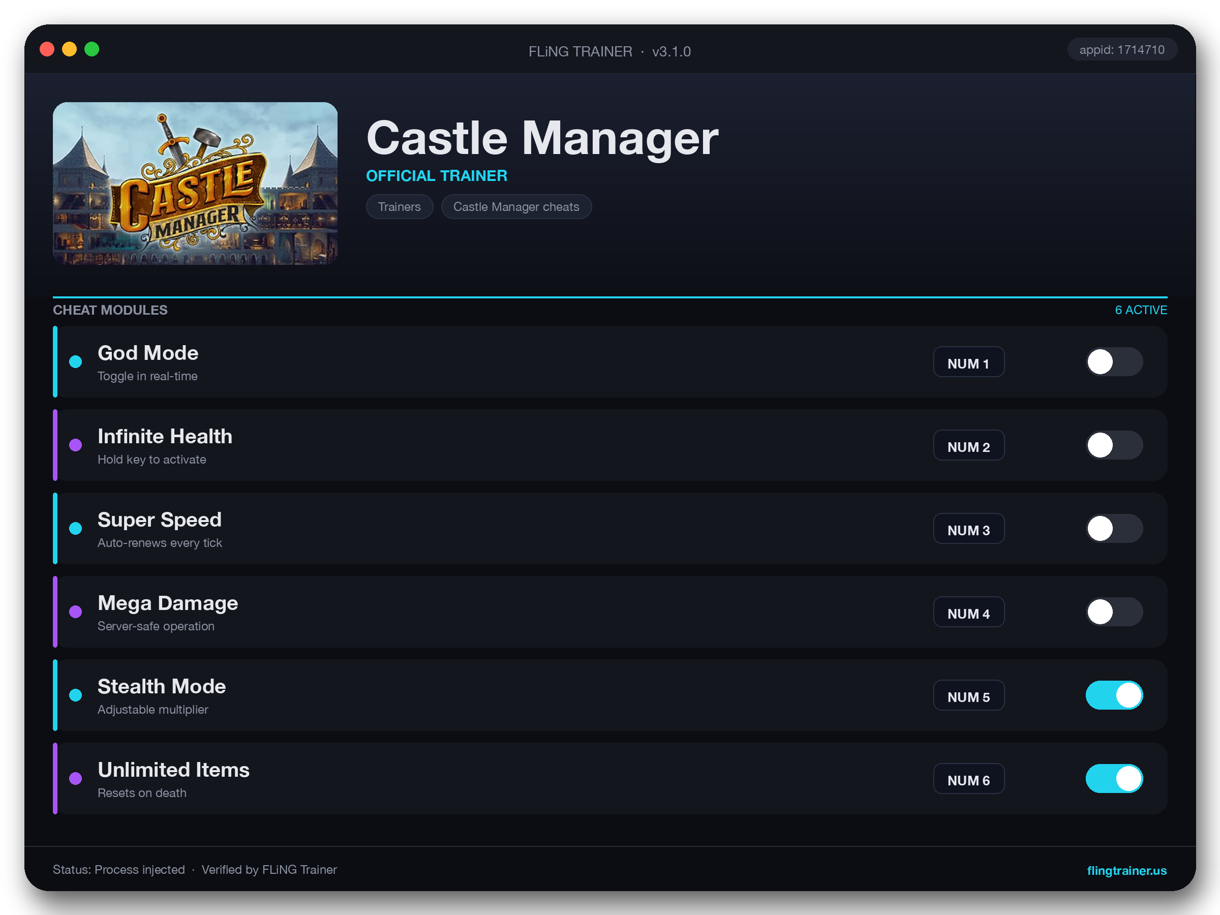Castle Manager Trainer interface