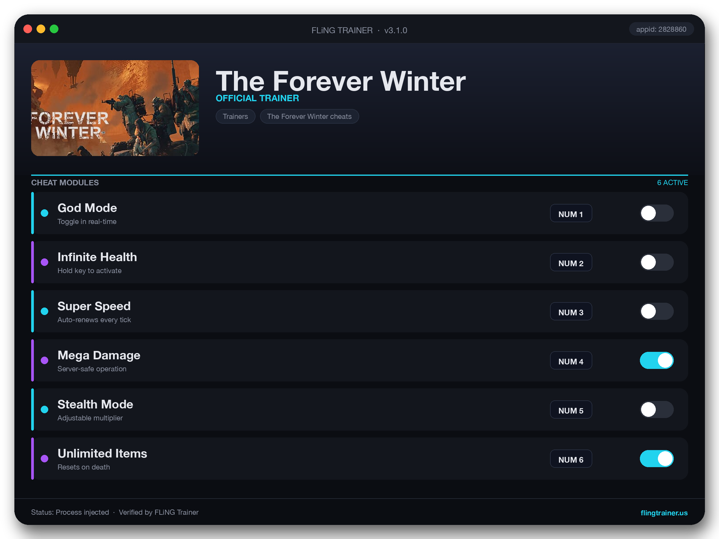The Forever Winter Trainer interface