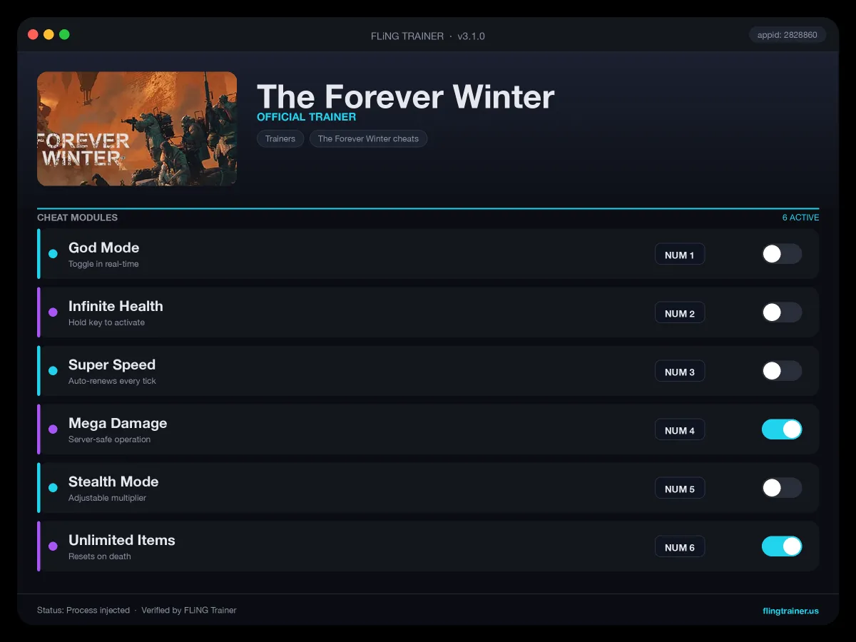 The Forever Winter Trainer interface