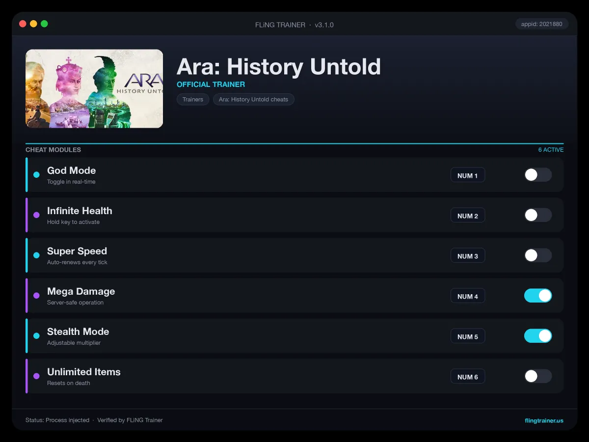 Ara: History Untold Trainer interface