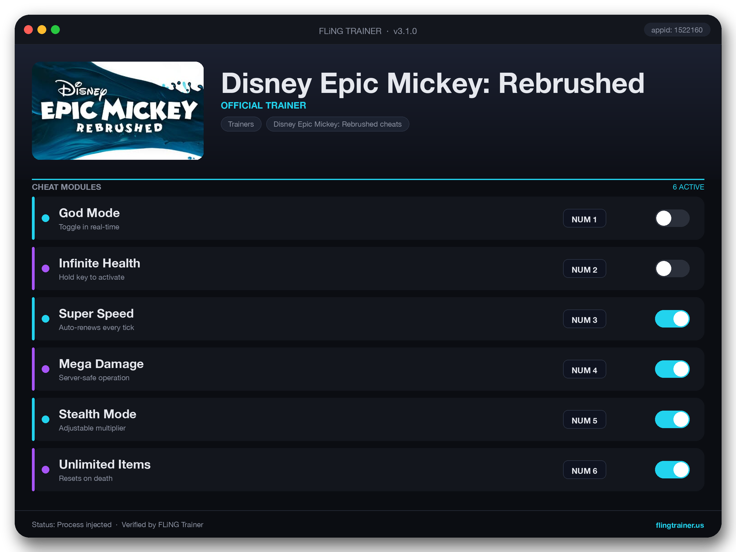 Disney Epic Mickey: Rebrushed Trainer interface