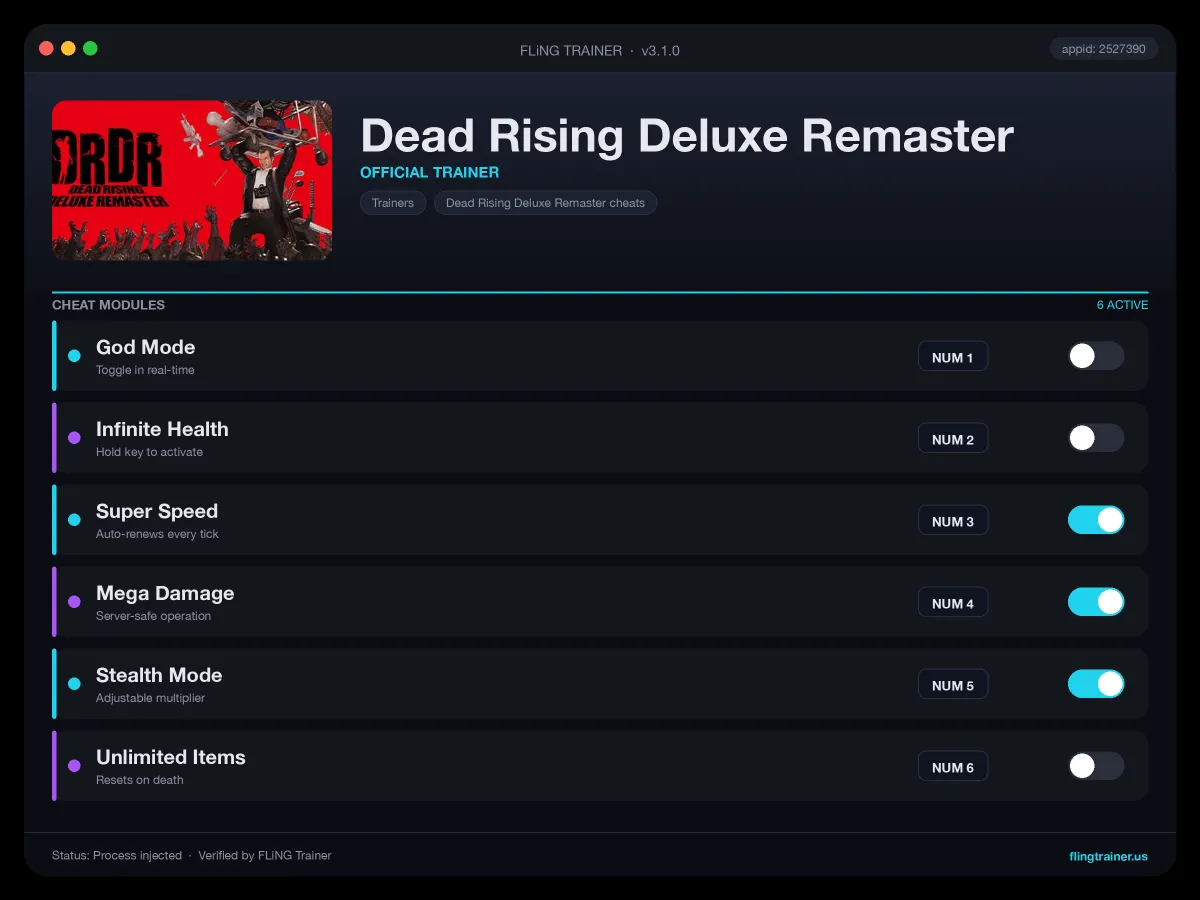 Dead Rising Deluxe Remaster Trainer interface