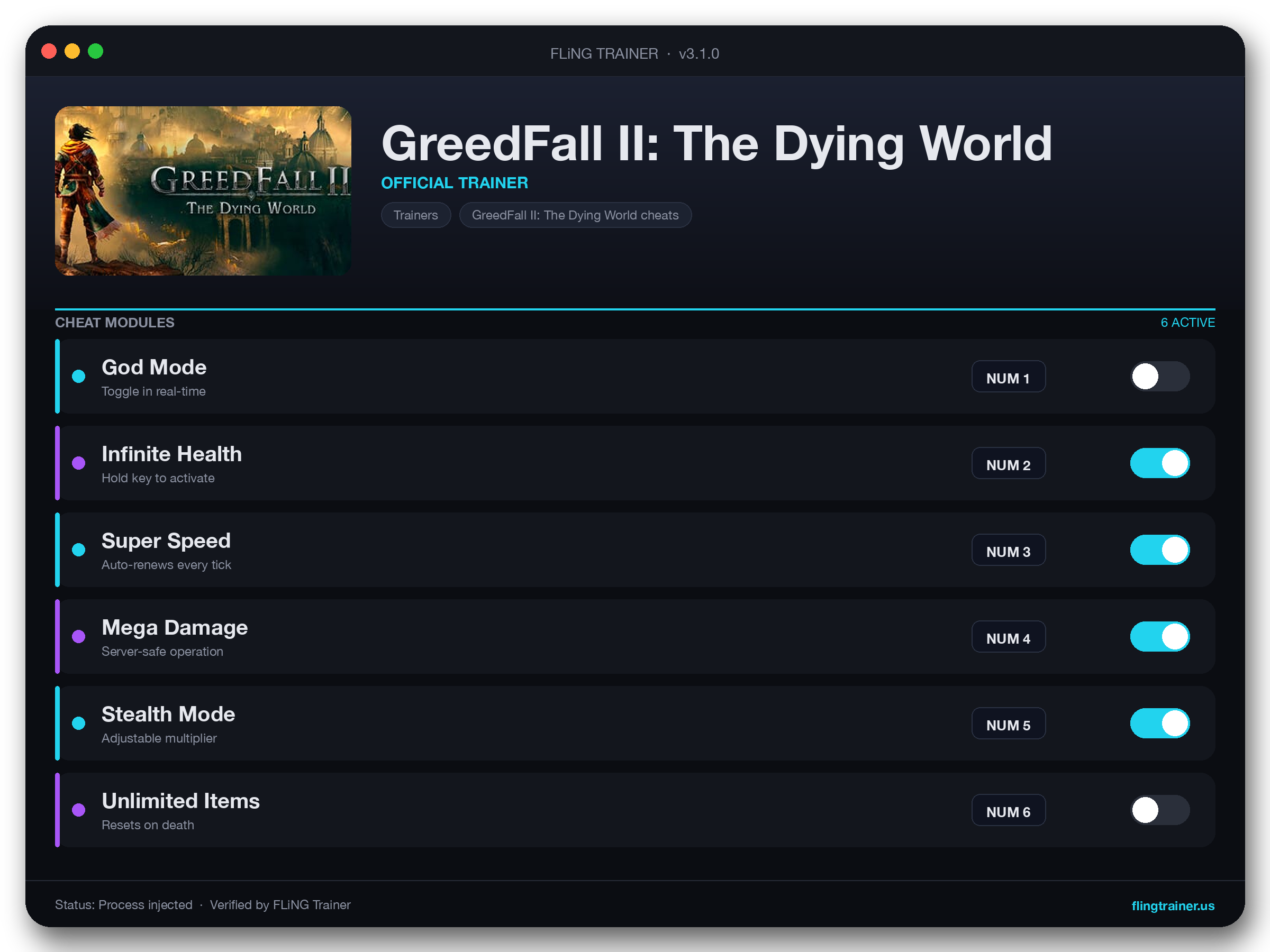 GreedFall II: The Dying World Trainer interface