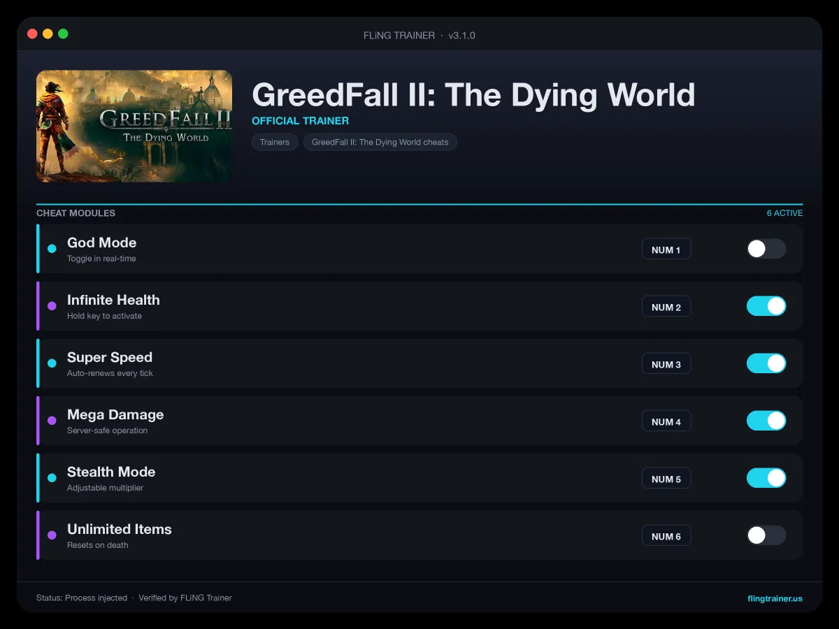 GreedFall II: The Dying World Trainer interface