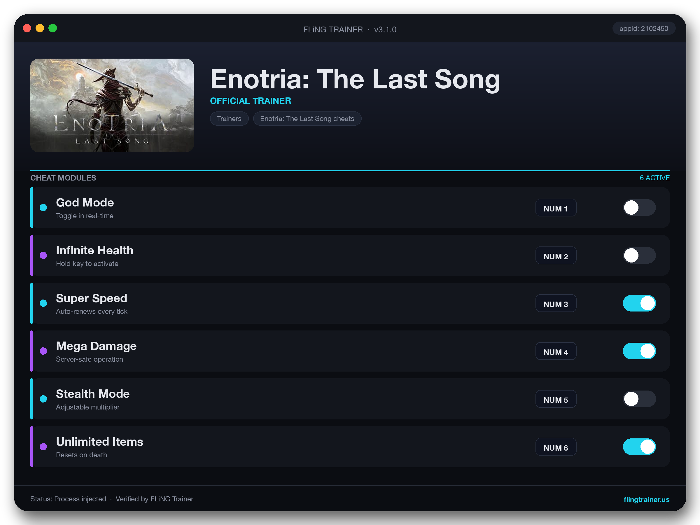Enotria: The Last Song Trainer interface