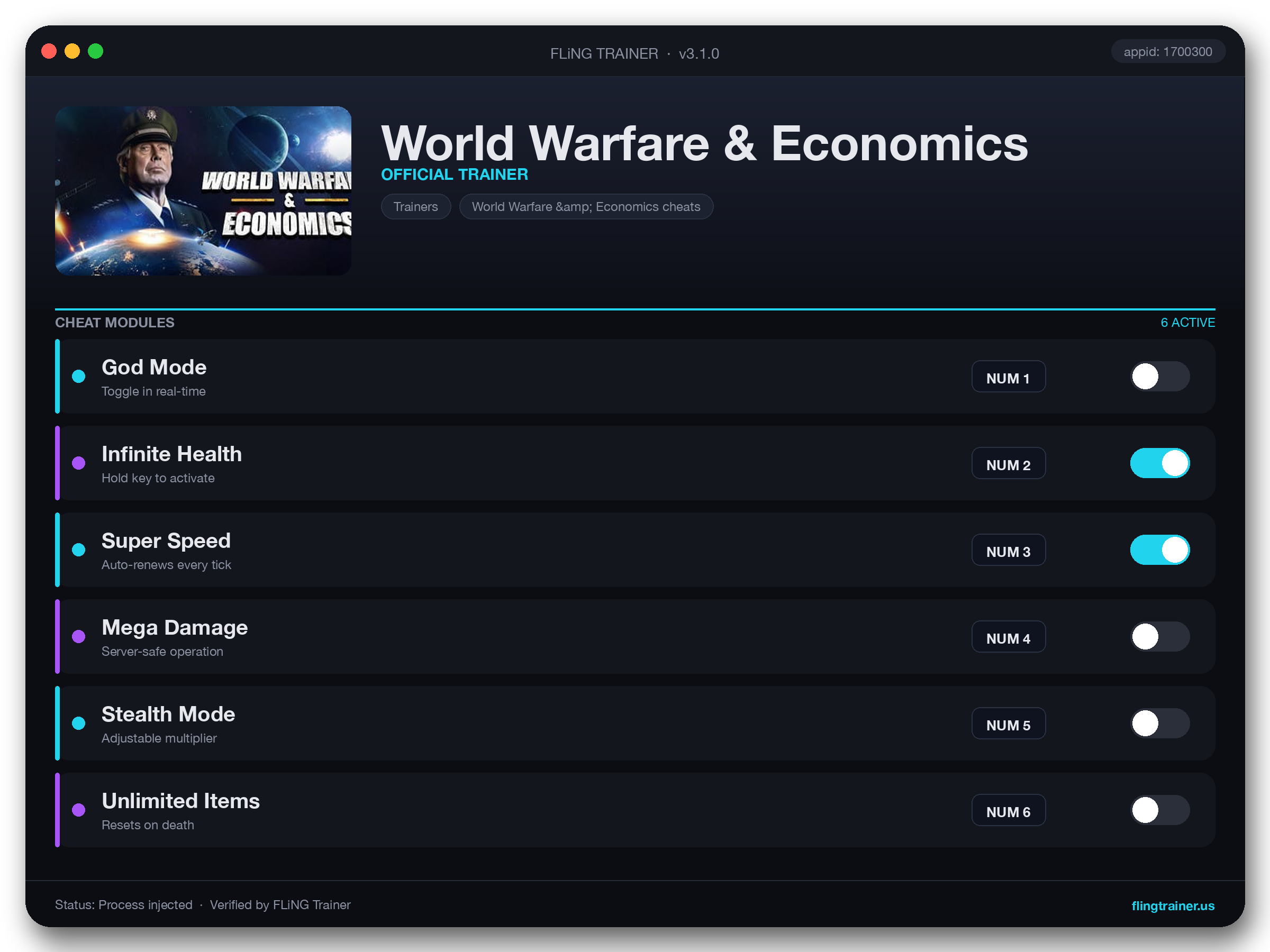 World Warfare & Economics Trainer interface