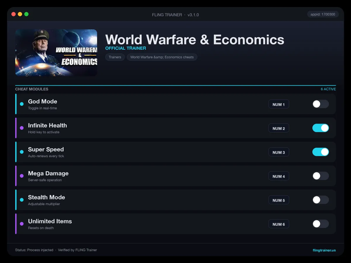 World Warfare & Economics Trainer interface