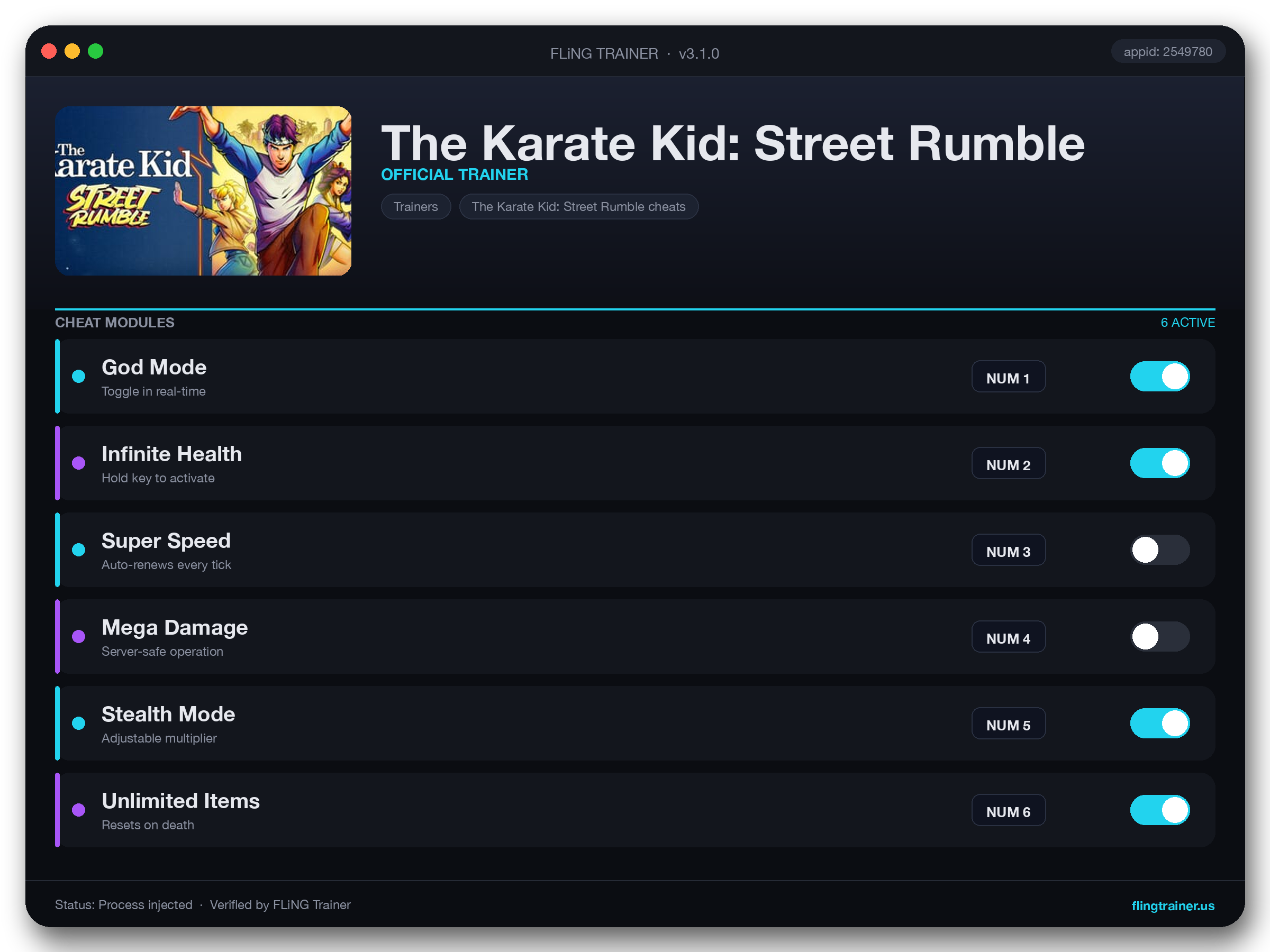 The Karate Kid: Street Rumble Trainer interface
