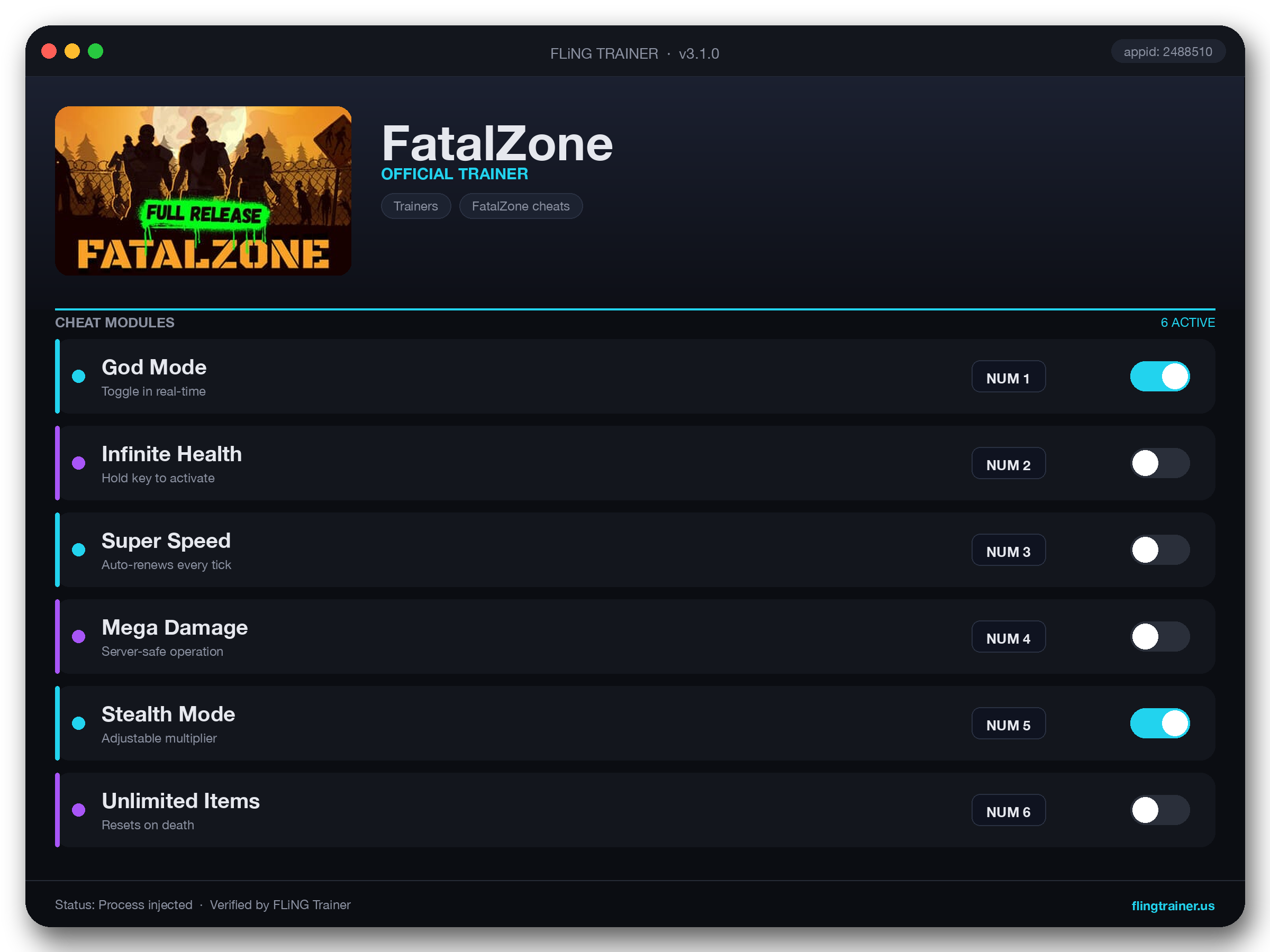 FatalZone Trainer interface