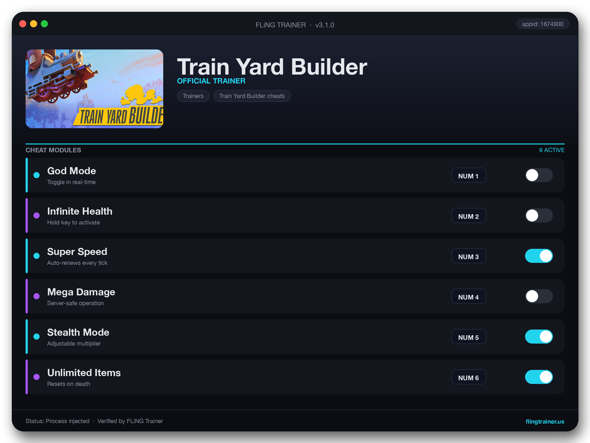 Train Yard Builder Trainer interface