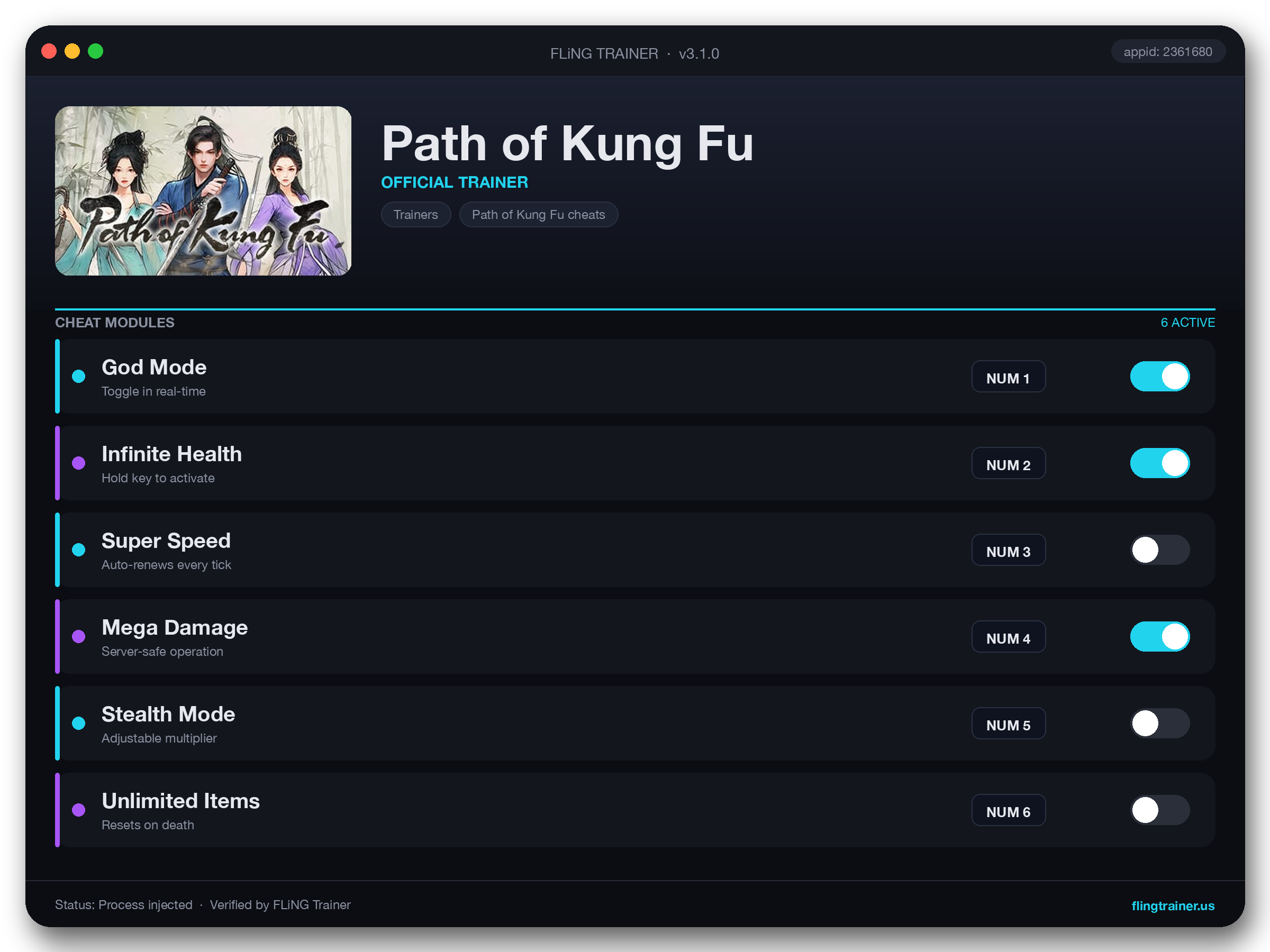 Path of Kung Fu Trainer interface