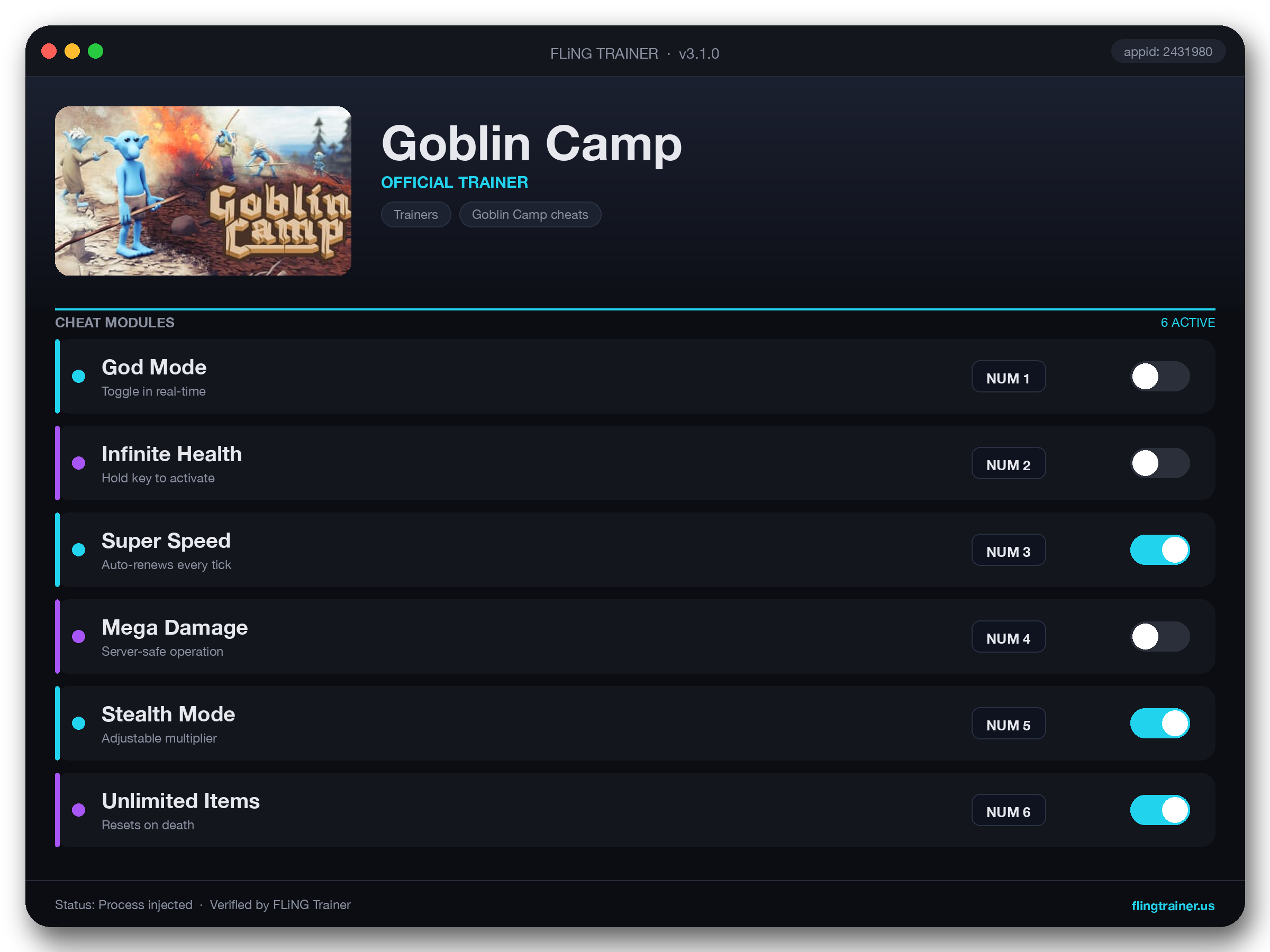 Goblin Camp Trainer interface
