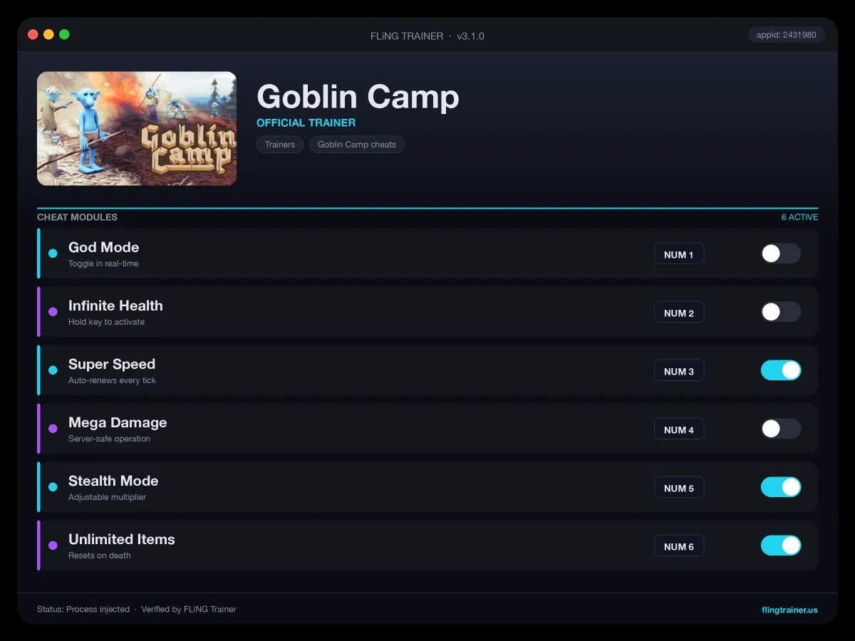 Goblin Camp Trainer interface