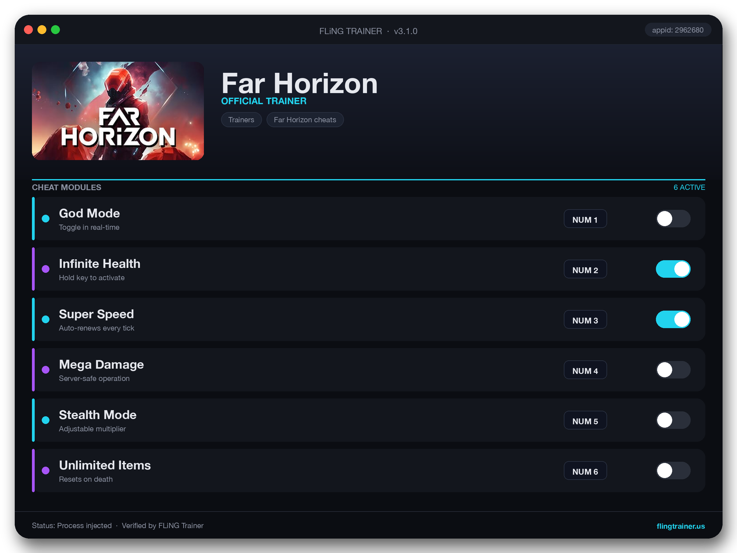 Far Horizon Trainer interface