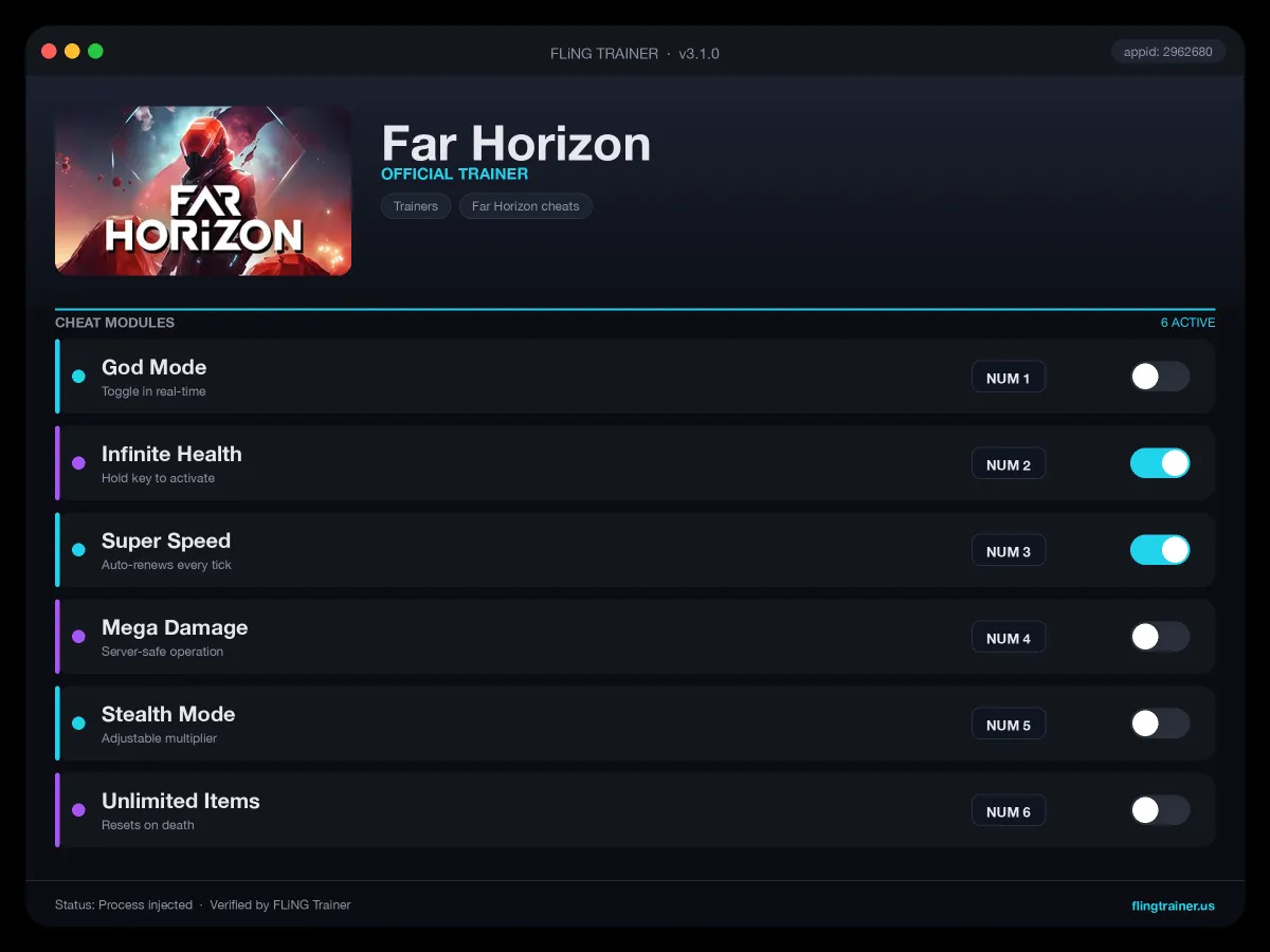Far Horizon Trainer interface