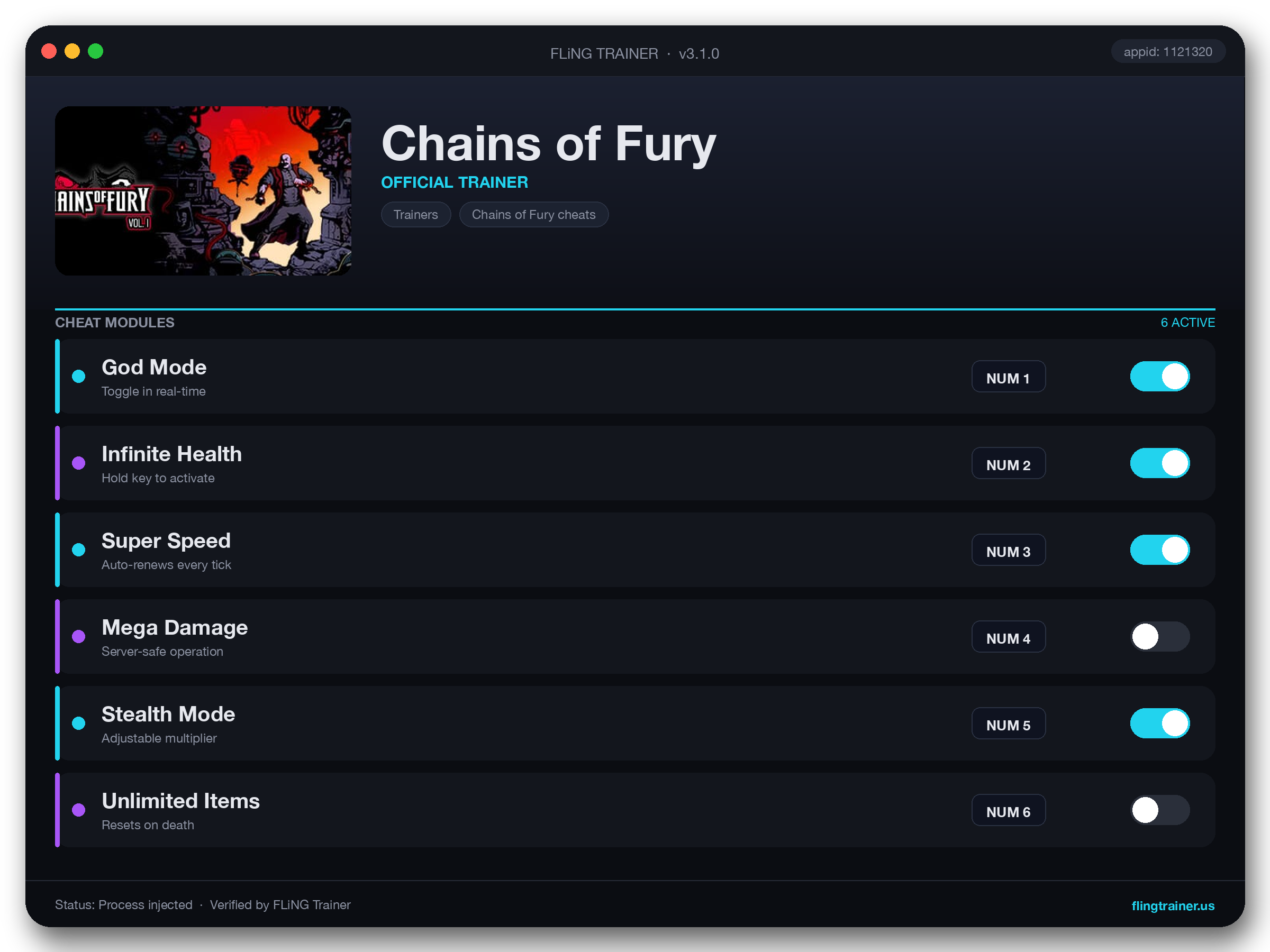 Chains of Fury Trainer interface