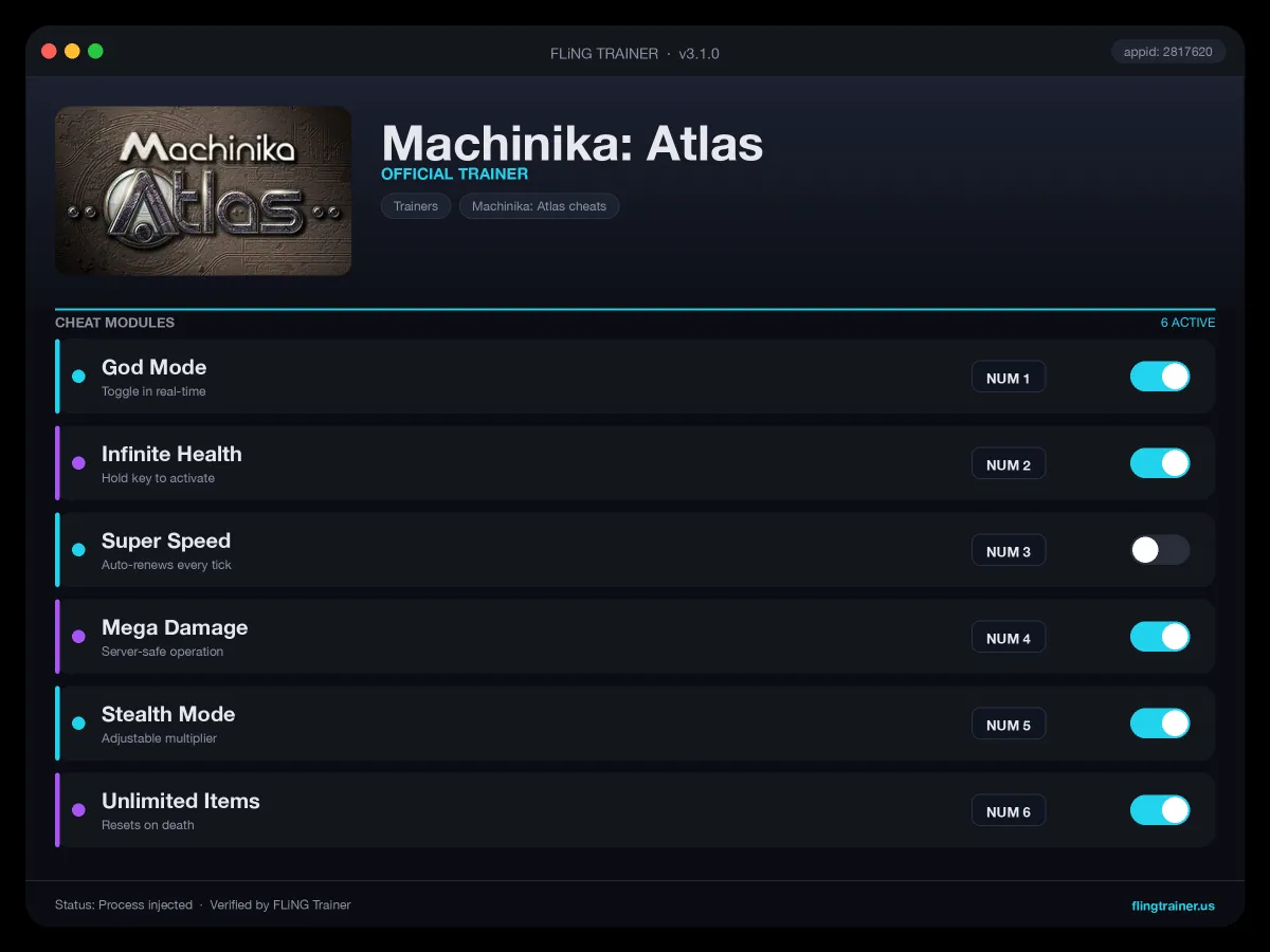 Machinika: Atlas Trainer interface