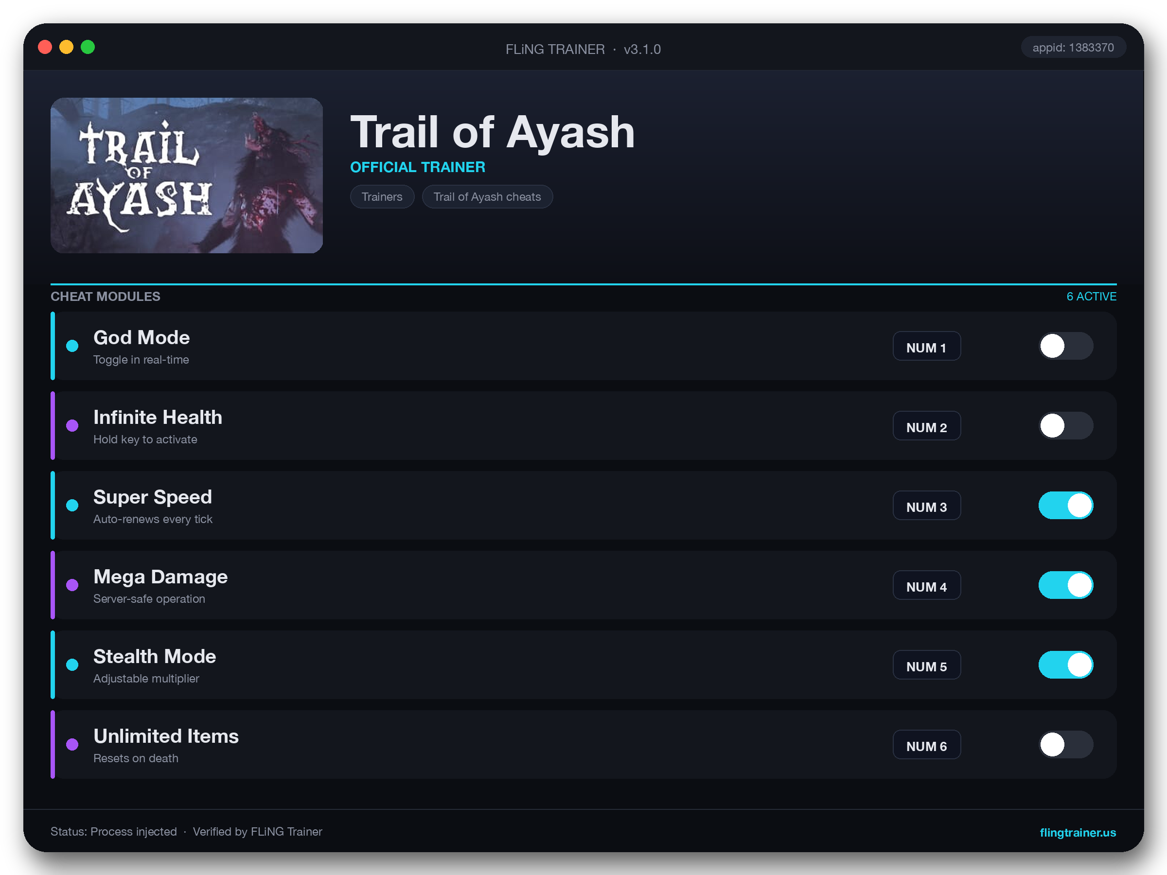 Trail of Ayash Trainer interface
