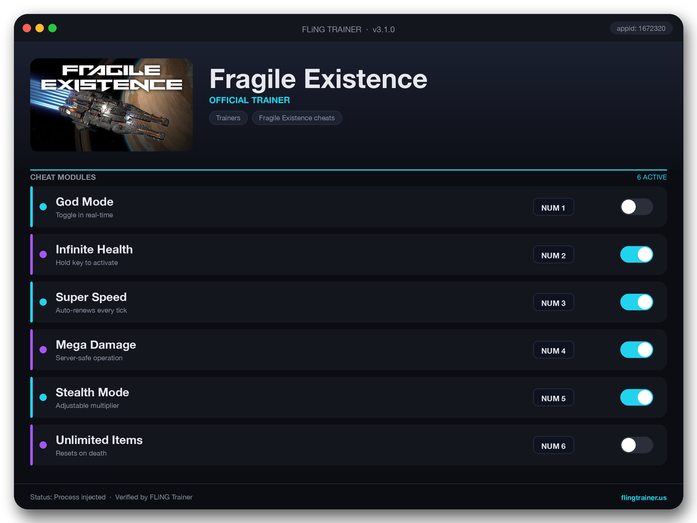 Fragile Existence Trainer interface