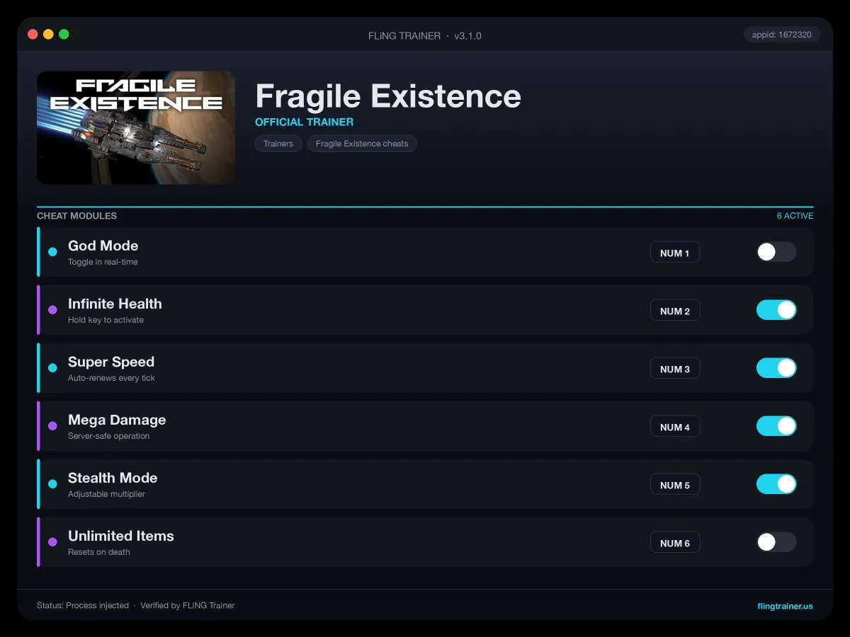 Fragile Existence Trainer interface