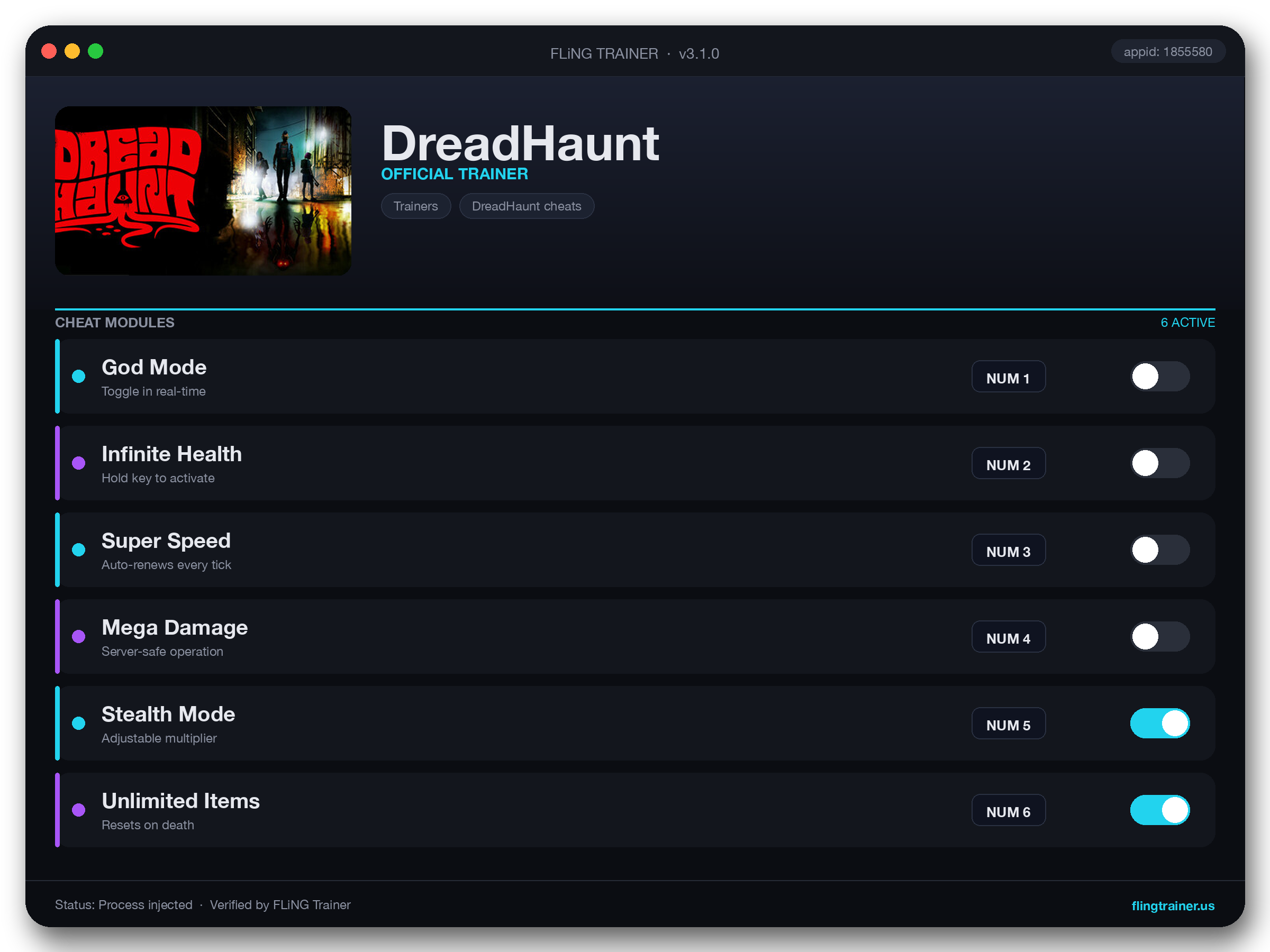 DreadHaunt Trainer interface