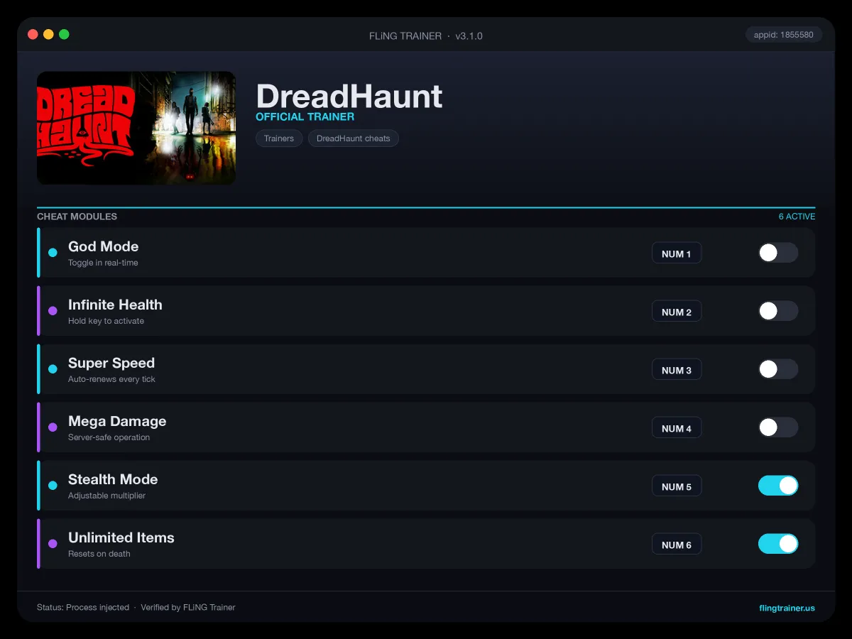 DreadHaunt Trainer interface