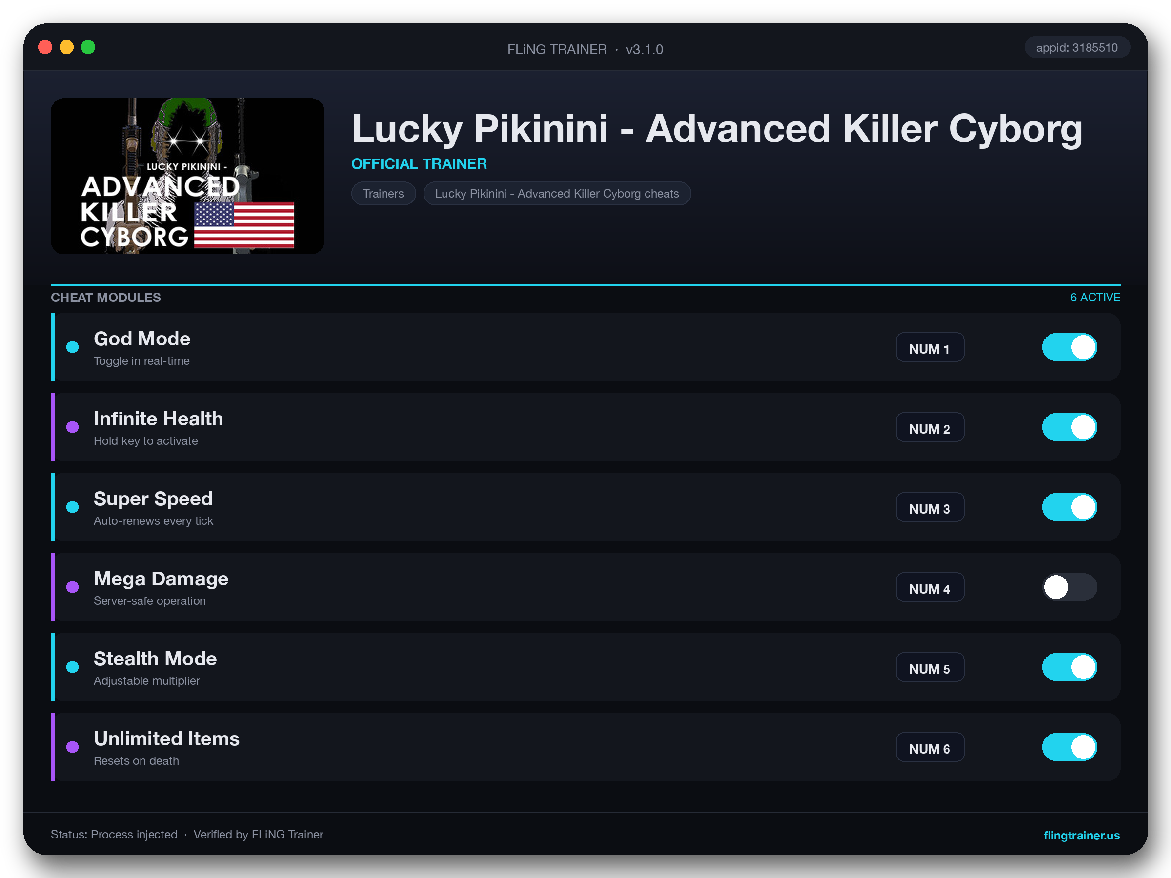 Lucky Pikinini - Advanced Killer Cyborg Trainer interface