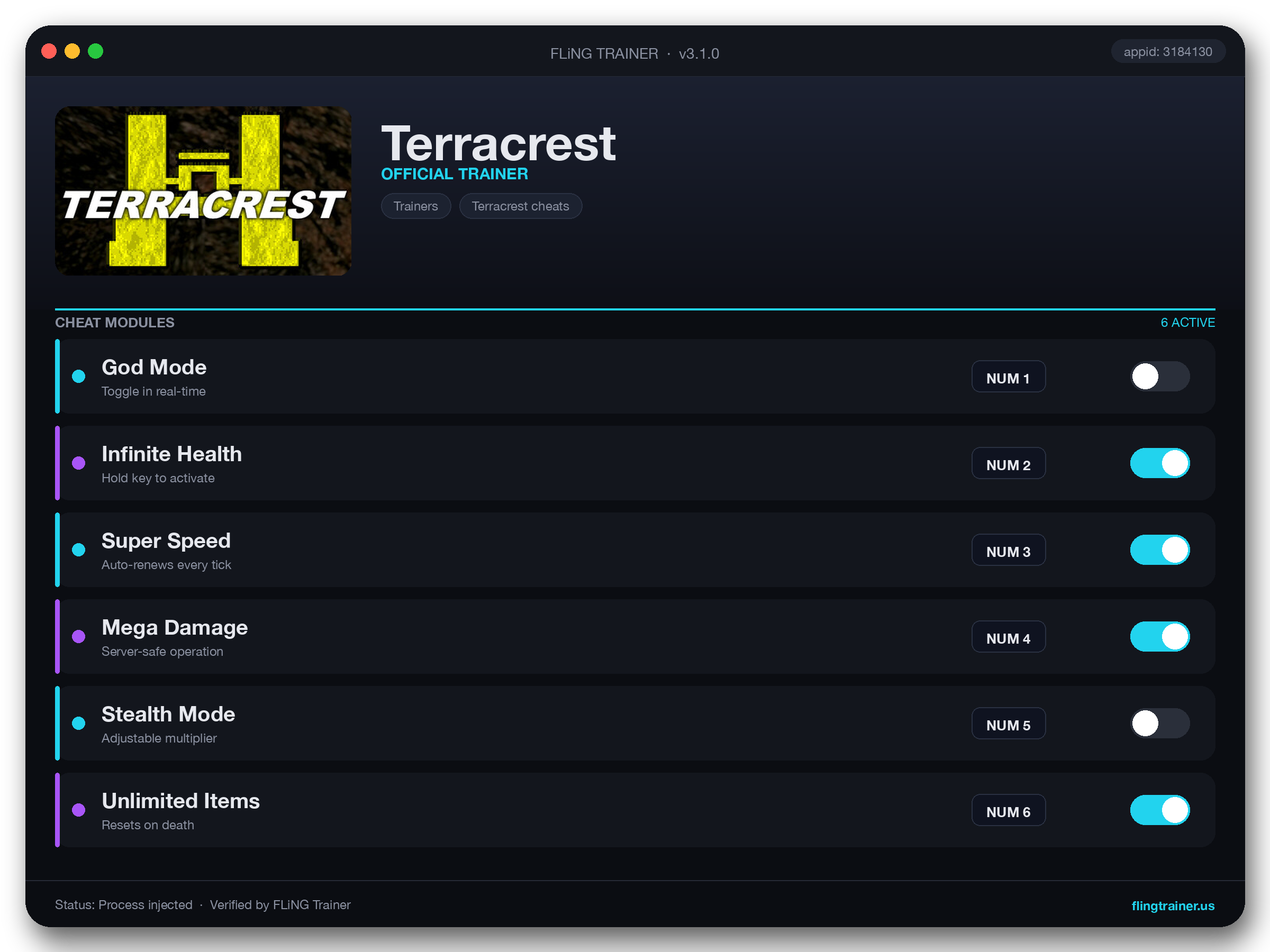 Terracrest Trainer interface