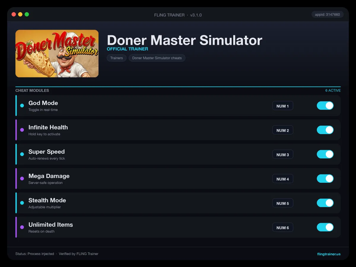 Doner Master Simulator Trainer interface