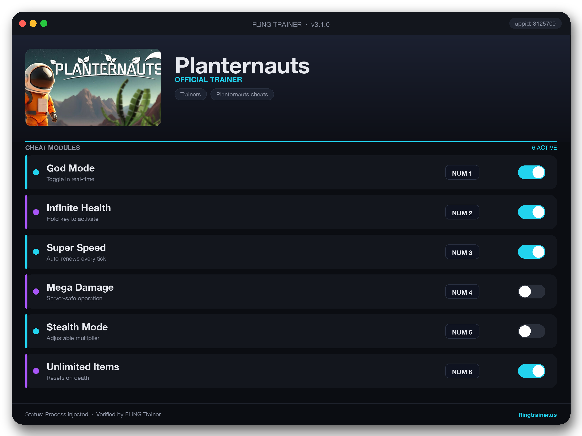 Planternauts Trainer interface