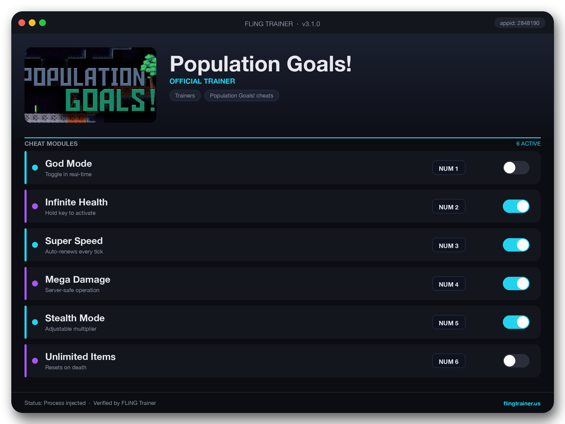 Population Goals! Trainer interface