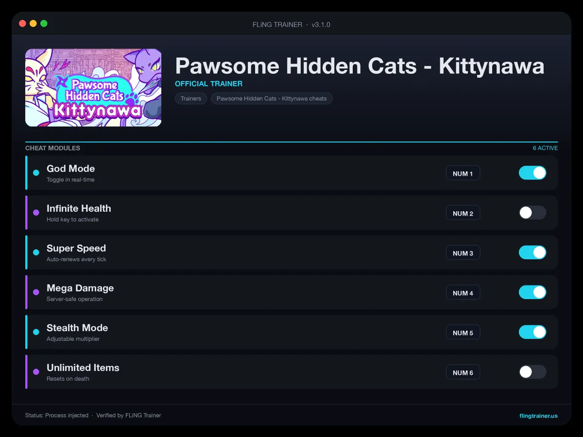 Pawsome Hidden Cats - Kittynawa Trainer interface